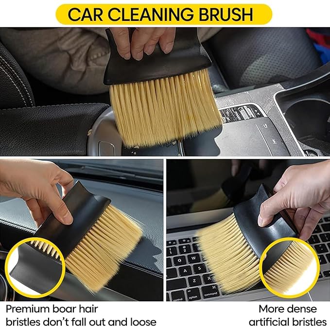 Sounce Car Cleaning 6 in 1 Kit Microfiber Duster with Long Handle Cleaning Brush Exteriror and Interiror Cleaner Cloth Ac Vent Cleaner Brush for Car, Motorbike, SUVs with Glass Cleaner Tablets