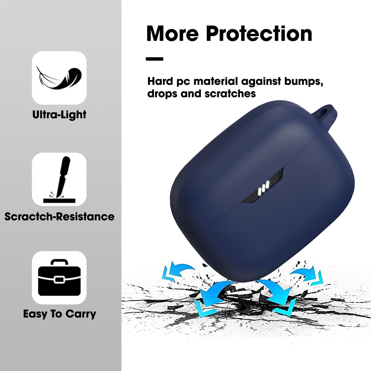 Sounce Earphone Case Cover Compatible for JBL Tune 230NC / JBL Tune 235NC, Soft Silicone Skin Case Cover Shock-Absorbing Protective Case with Keychain [Front LED Visible] (Blue)