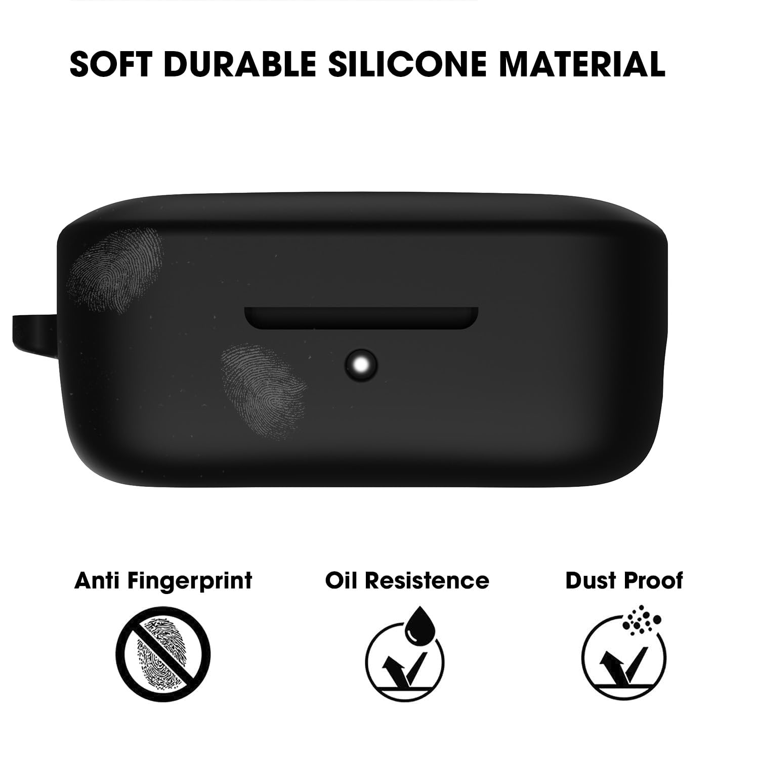 Sounce Earphone Case Cover for Boat Airdopes 800 TWS Soft Silicone Skin Case Cover Shock Absorbing Protective Case with Keychain [Front LED Visible] - Black
