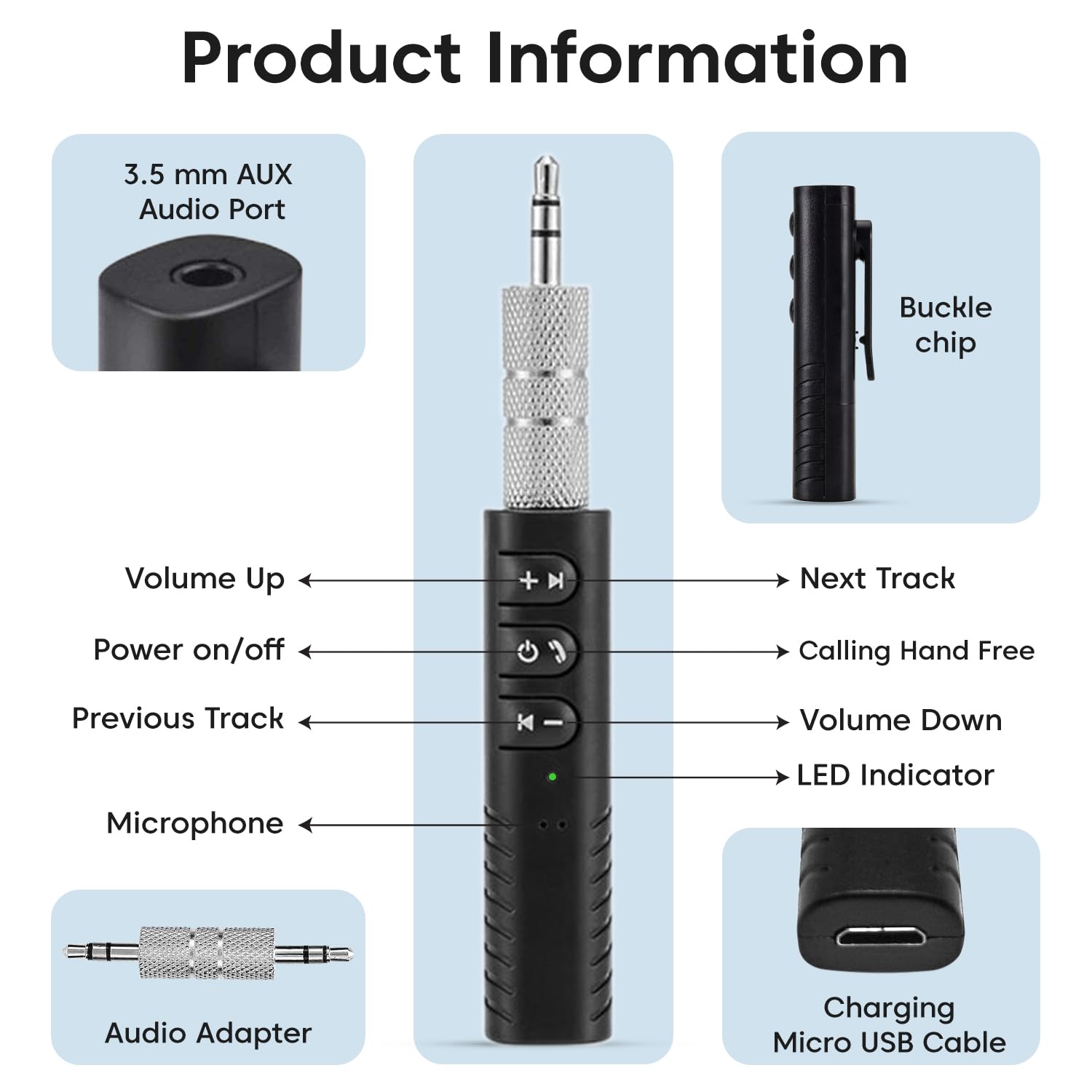 Sounce Bluetooth 5.0 Receiver for Car Bluetooth AUX Adapter, (3.5mm BT Kit) (BT Kit + Aux)