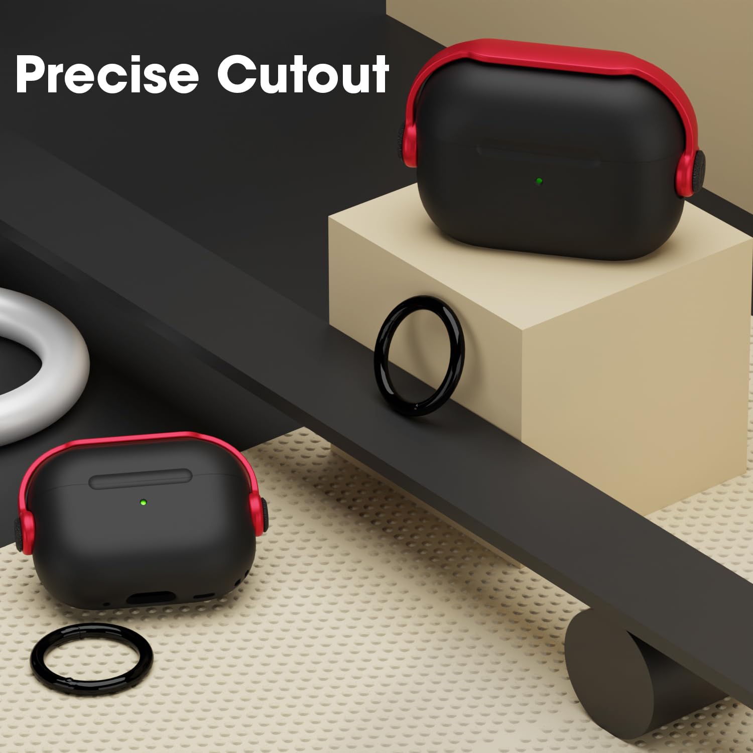Sounce Antilost Lid Case Shell for Airpods pro 2 Case Cover with Lanyard, Full Protection Tough Shockproof Lock Cover Compatible with Airpods pro 2 Gen-2 (2022, 2023) with Carabiner - Black & Red