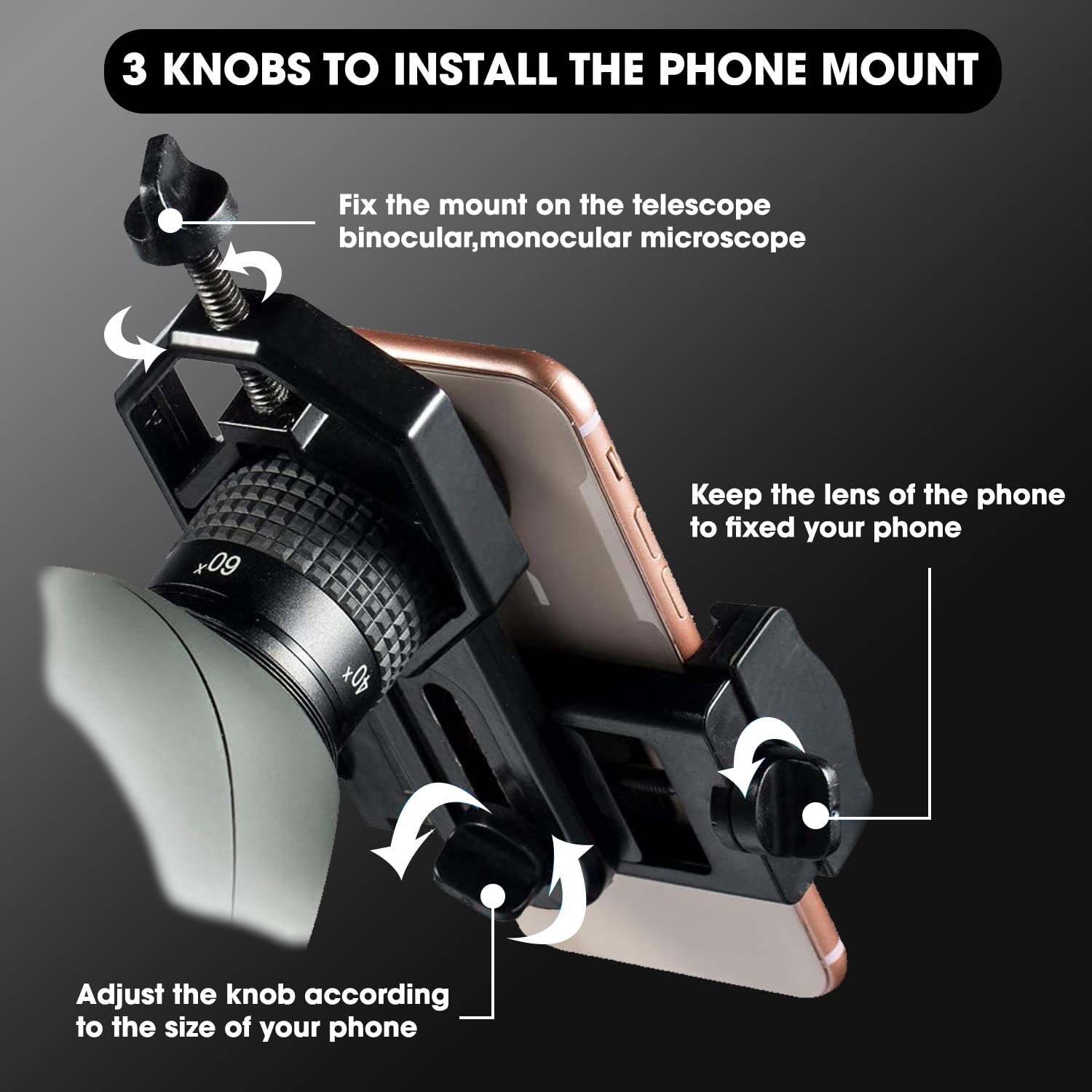 Sounce Telescope Phone Adapter, Universal Cell Phone Mount Compatible Binoculars, Monocular, Microscope, Spotting Scope, Telescope, Smartphone Holder Clip Bracket Fits Almost of Mobile Phones