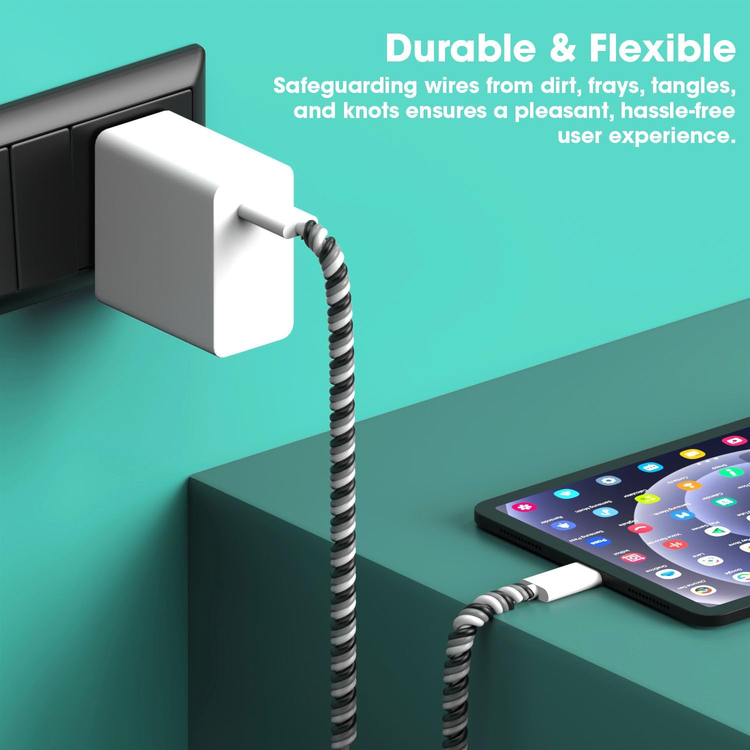 Sounce Ultimate Cable Protector | Spiral Triple Colour 1.5 Meter / 150 cm | Plastic Cord Wire Charger Winder for iPhone and Android Charging Cables (Pack of 3)