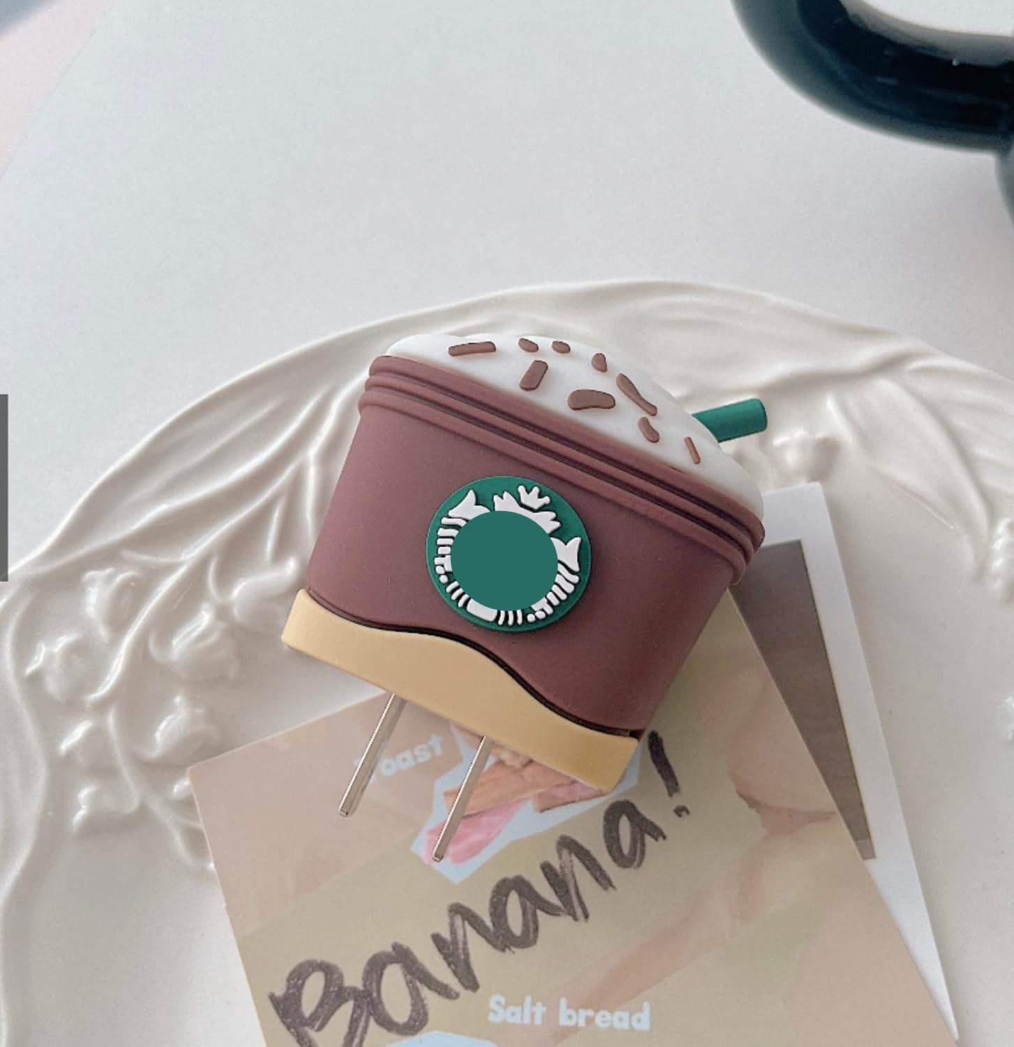 Sounce iPhone 18W & 20W Charger Protector with 3D Cute Starbucks Pattern and Wire Protector for Lightning Cable - Charger Protective Cover, Protection Sleeve, Cord Saver for Earphone