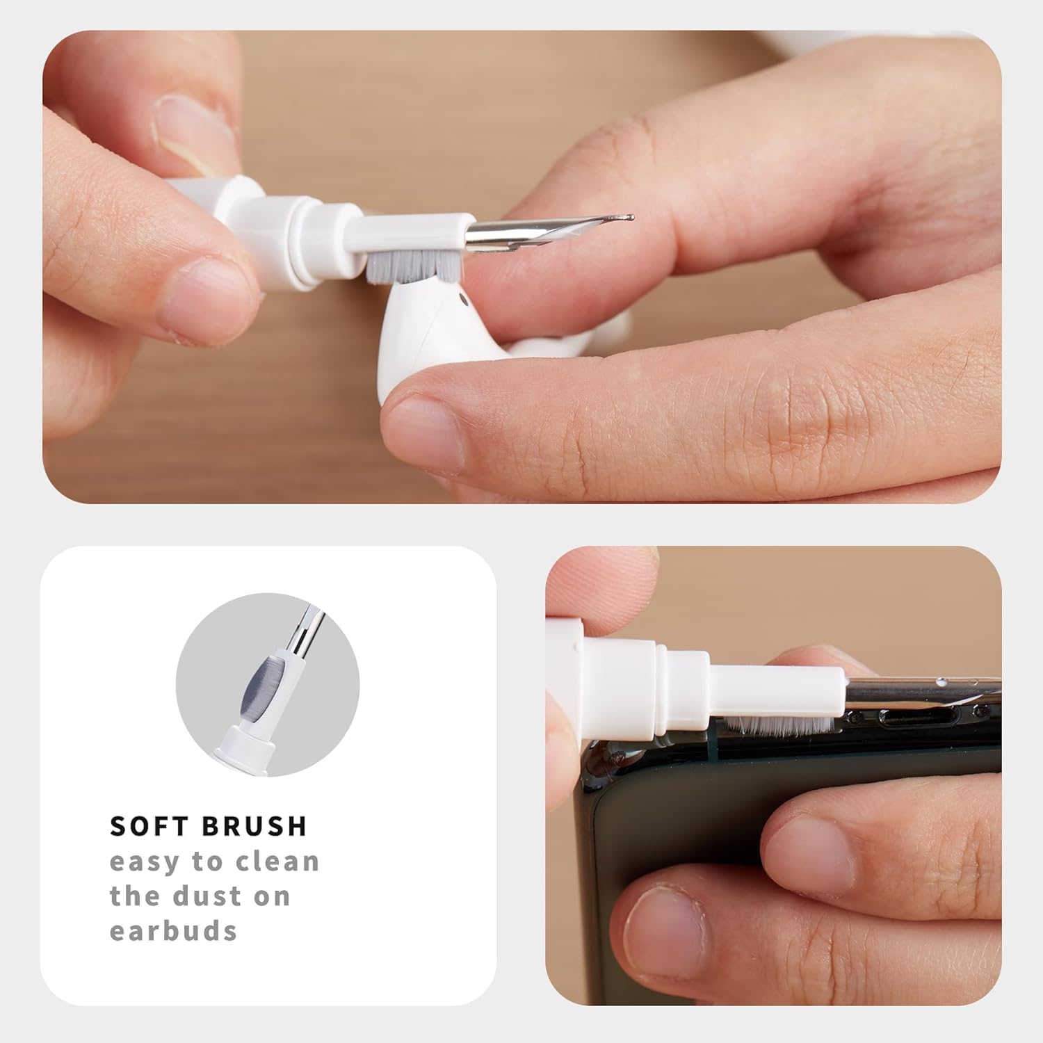 Sounce Earphone Cleaning Pen for Airpods, 4-in-1 Soft Brush Cleaning kit, Compatible with AirPods Pro, AirPods 3 Case Cleaner Tool Kit Set - White