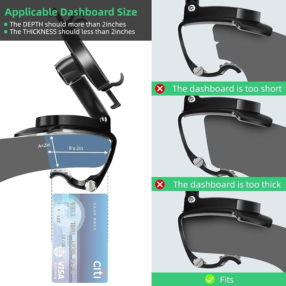 Sounce 360 Rotatable Car Mobile Holder for Dashboard Anti Slip Multifunctional Car Rearview Mirror Phone Holder 360 Degree Car Phone Mount for All Mobile Phones Size Up to 6.5 Inch Black