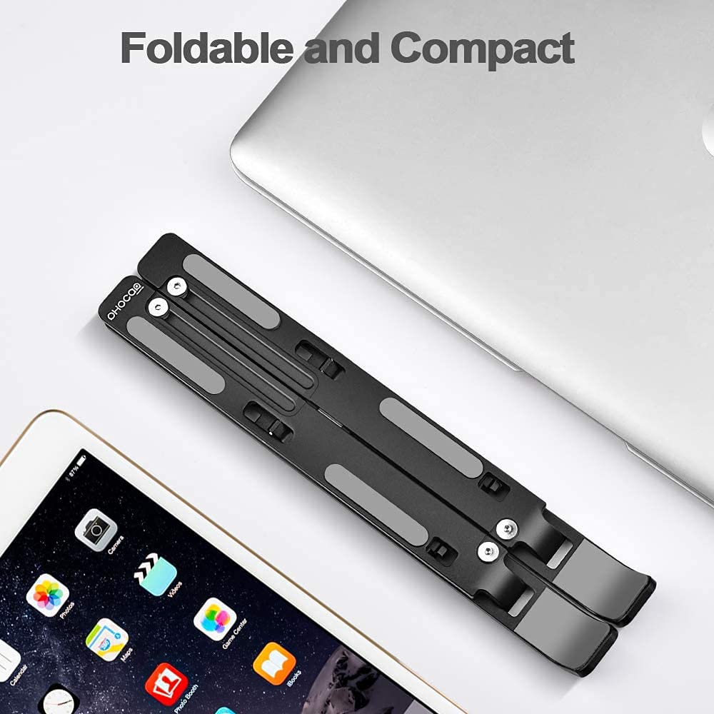 Sounce Laptop Tabletop Stand, Fold-Up, Adjustable, Ventilated, Portable Holder for Desk, Aluminum Foldable Laptop Ergonomic (Black)