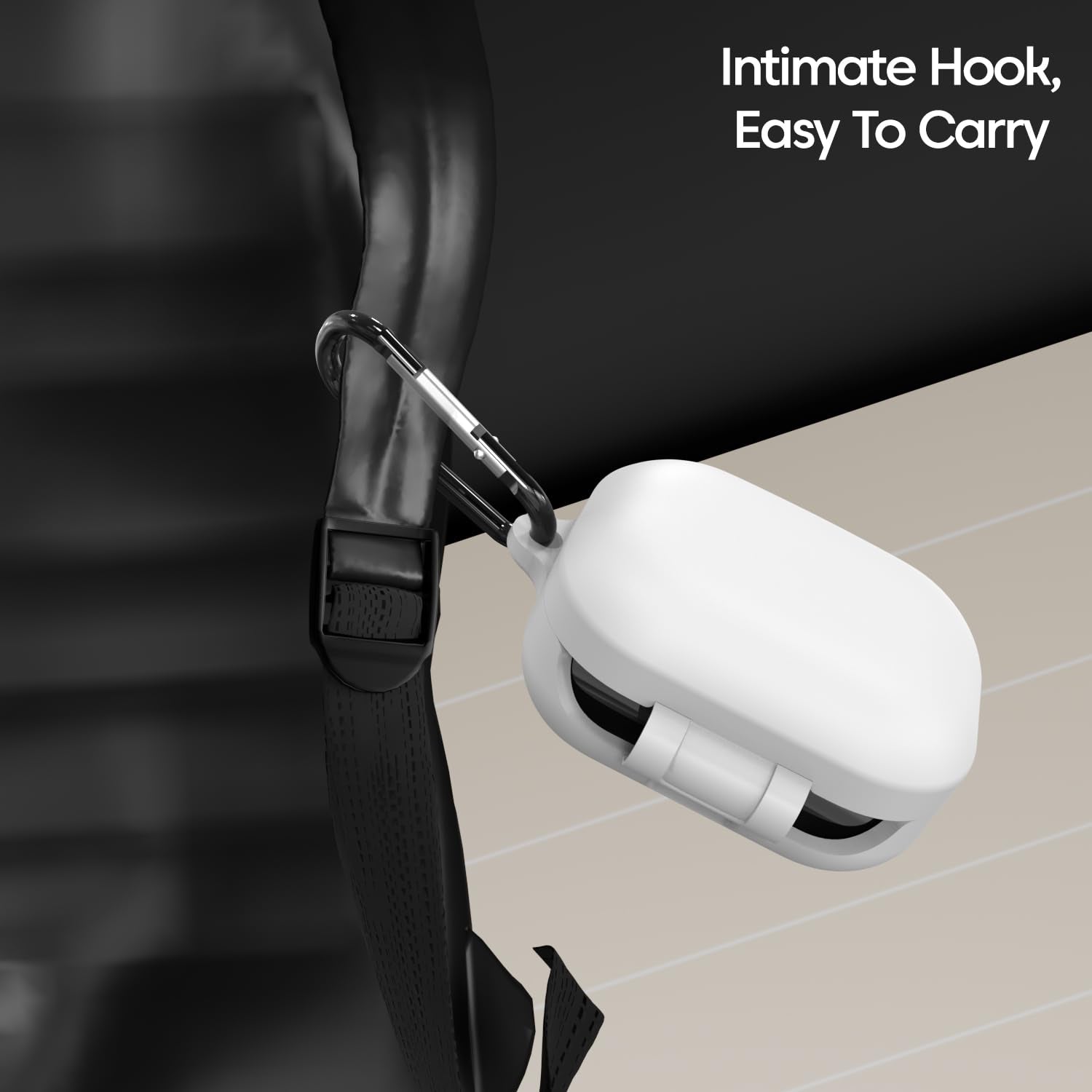 Sounce Silicone Case Cover for Noise Buds N1 Pro, Portable Non-Slip Grip & Scratch-Resistant Protector with Carabiner Clip Full Protection Water Resistant, Shockproof Cover - White