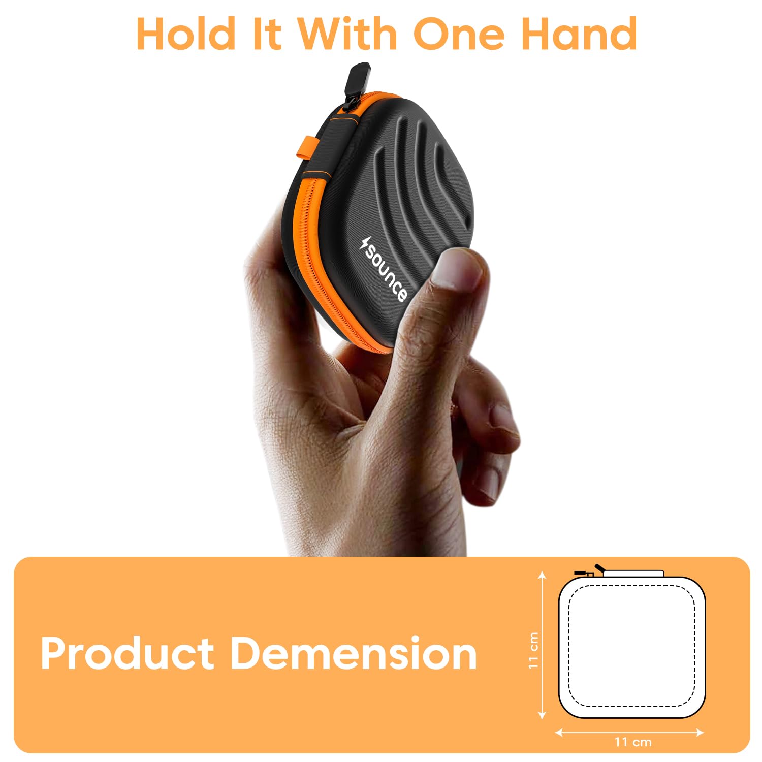 Sounce Earphone Carrying Case with Carabiner Hook | Multi-Purpose Travel Organizer for Earphones, Pen Drives, Memory Cards & Cables | Shockproof & Compact Storage (Black)