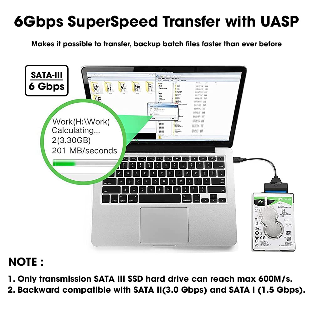 Sounce USB 3.0 SATA III Hard Drive Adapter Cable, SATA to USB Adapter Cable for 2.5 inch (6.35 cm) SSD & HDD, Support UASP, 9 inch(22 cm), Black
