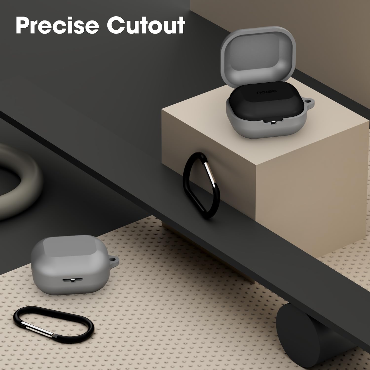 Sounce Silicone Case Cover for Noise Buds N1, Portable Non-Slip Grip & Scratch-Resistant Protector with Carabiner Clip Full Protection Water Resistant, Shockproof Cover - Grey