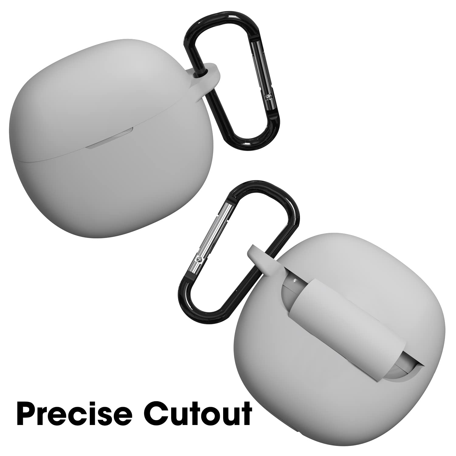 Sounce Portable Silicone Case Scratch-Resistant, 360® Full Protection, Carabiner Clip Compatible with Keychain for Boat Airdopes Atom 81 Full Protection Shockproof Cover Anti Fall Anti Dust (Grey)