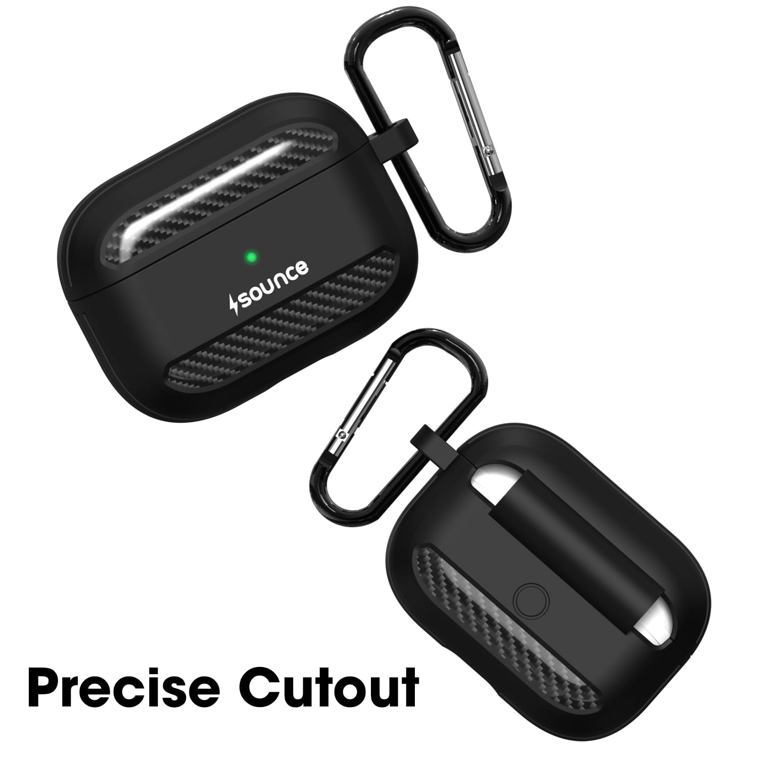 Sounce Carbon Fiber Tough Case Cover for Headphones Compatible with AirPods Pro Case Cover with Carabiner, Rugged Protective Cover, Scratch Resistant, Shock Armor Series [Carbon Black]