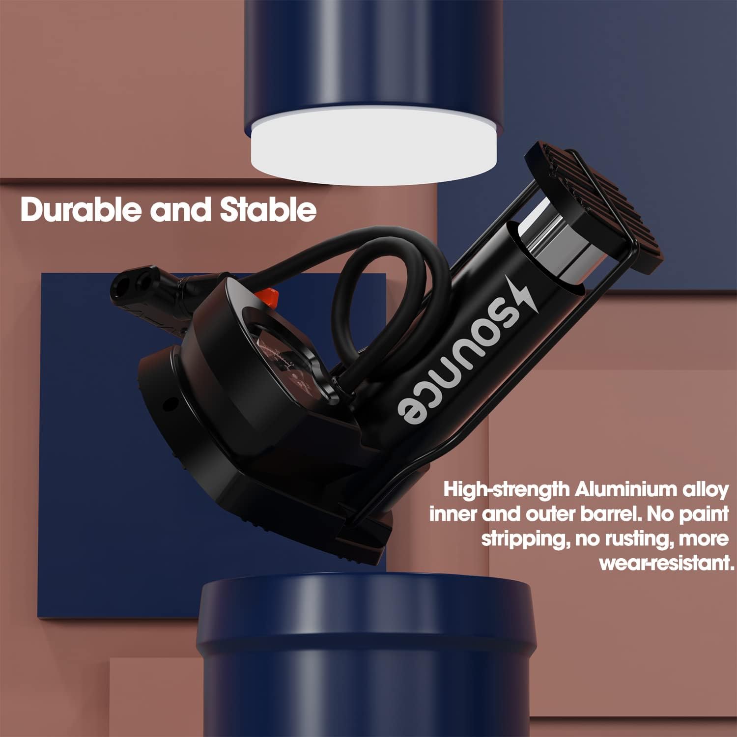 Sounce Portable High Pressure Foot Air Pump Heavy Compressor Cylinder with Gauge Floor for Bicycle, Car and Motorbike for Football Cycle Pumps for Bicycle for Tubeless - Black
