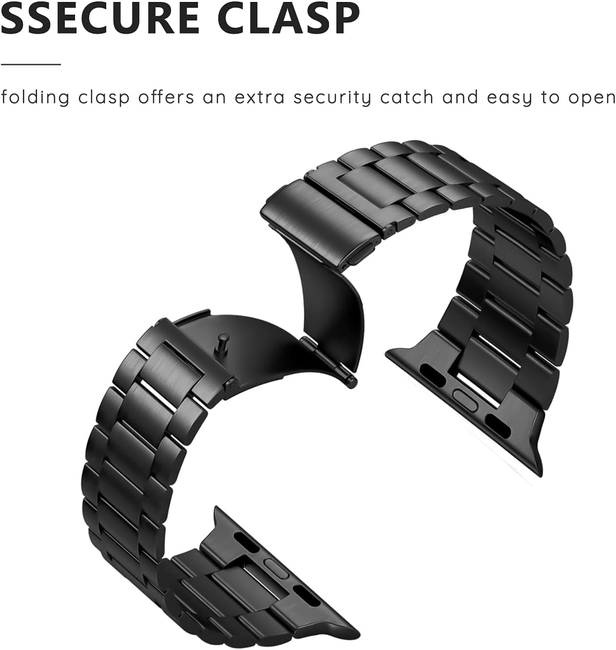 Sounce Stainless Steel Band for Apple Watch Strap Ultra/Ultra 2 Link Bracelet 49mm 44mm 45mm 42mm, Metal Strap with Folding Clasp for Apple Watch Series 9 8 7 6 5 4 3 2 1 SE - Black