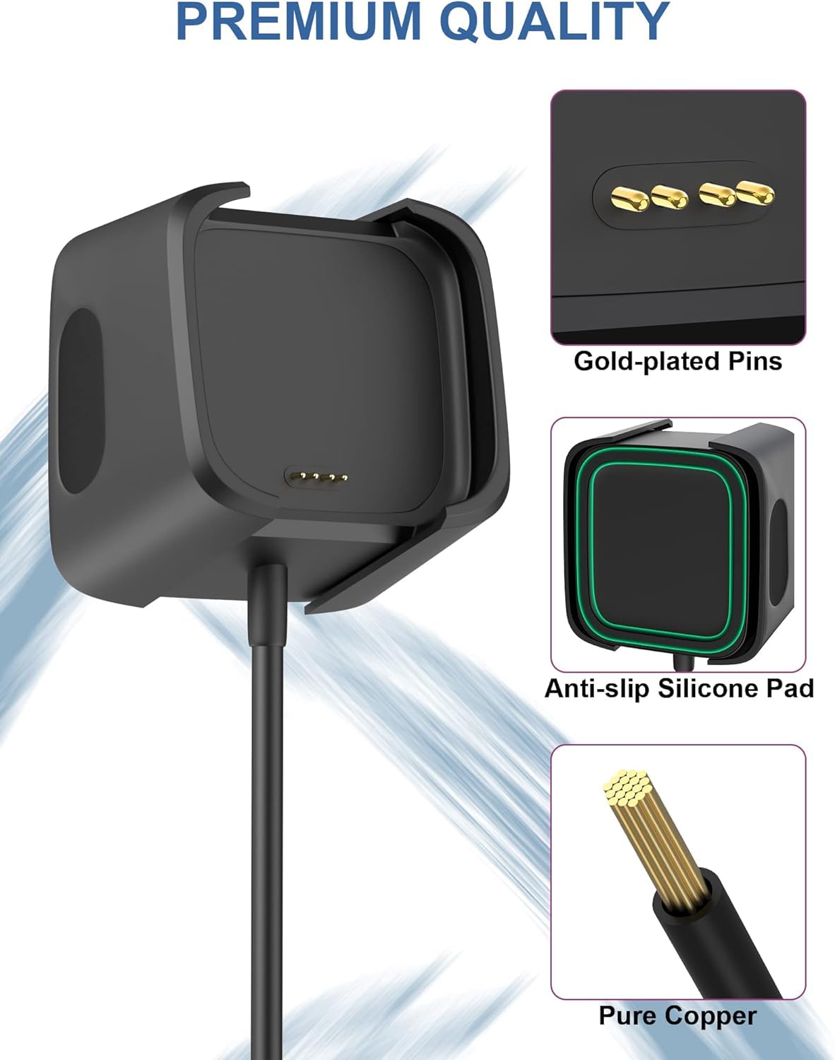Sounce USB Charging Cable for Fitbit Versa 2 Smart Watch Charger Cord for Fitbit Versa 2 Smart Watch (Not for Versa/Versa Lite), Smartwatch - Black