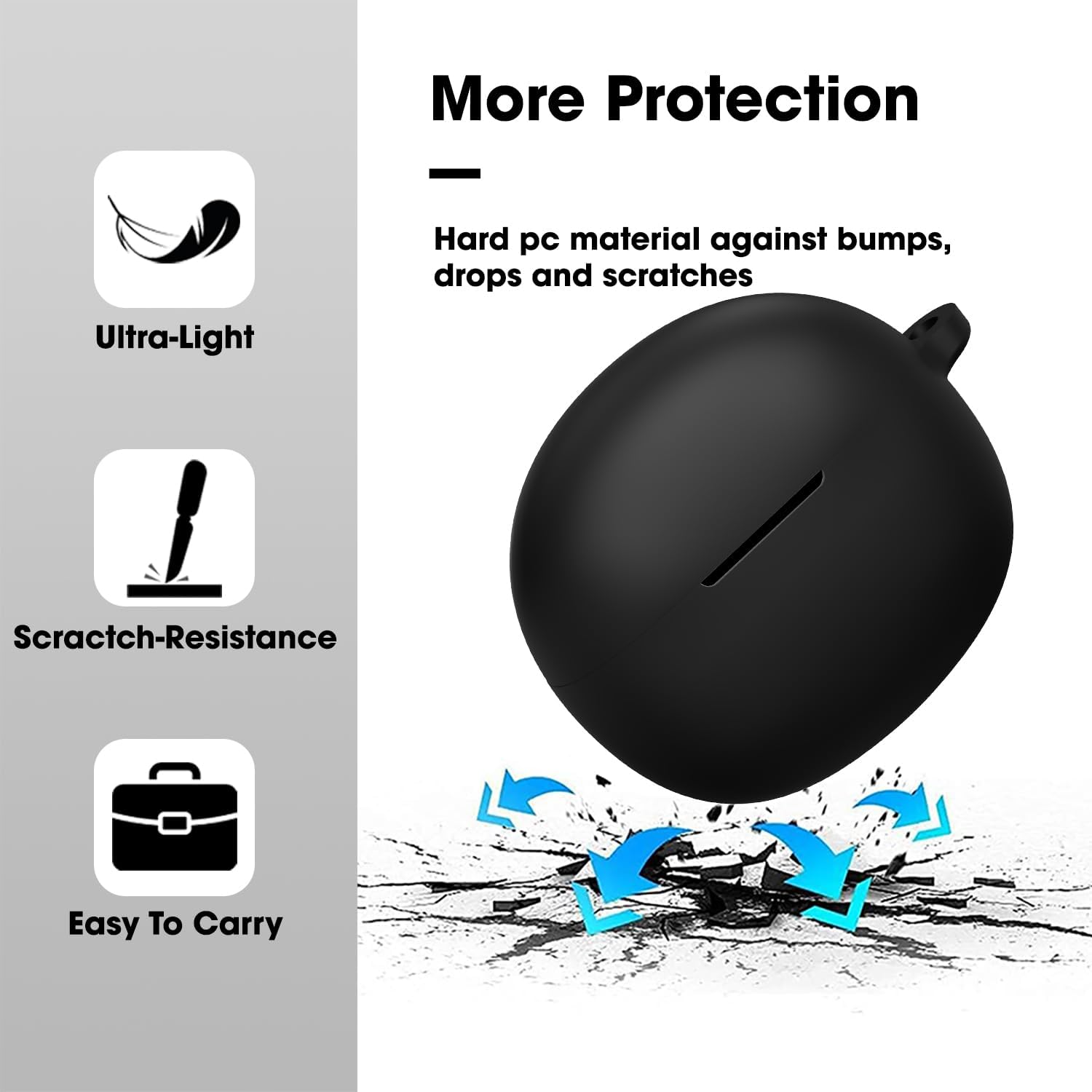 Sounce Soft Silicone Case Cover for Boat 141 Pro, Scratch-Resistant, Non-Slip Grip with Carabiner Clip Keychain, Full Protection, Water Resistant Shockproof Case Anti Fall Anti Dust - Black
