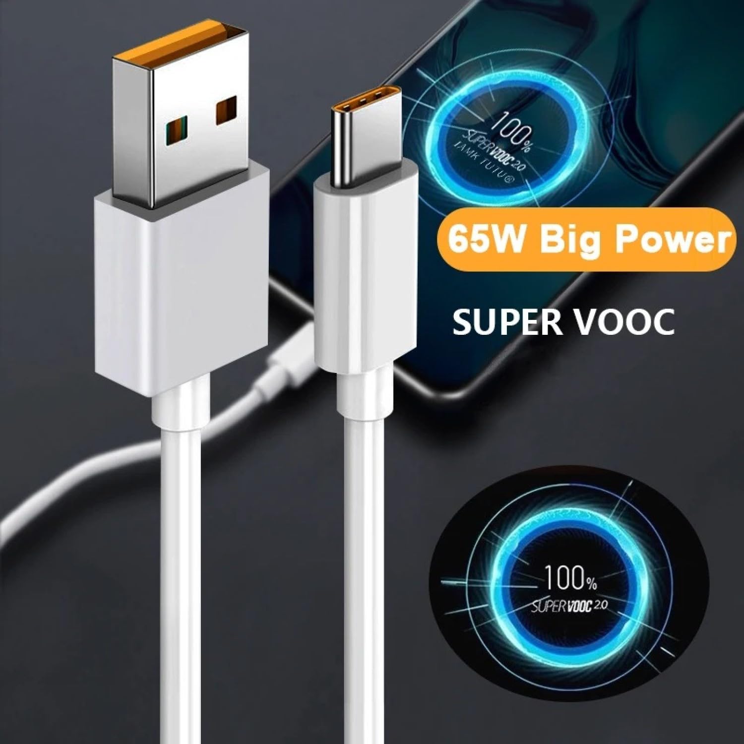 Sounce 2 Meter Realme 65W Super Vooc Charge, Data Sync Fast Charging Type-C Cable Compatible for Realme XT, Realme XT 730G, Realme X2, Realme 6 Pro, Realme Narzo 20A, Realme 7, Realme 7 Pro