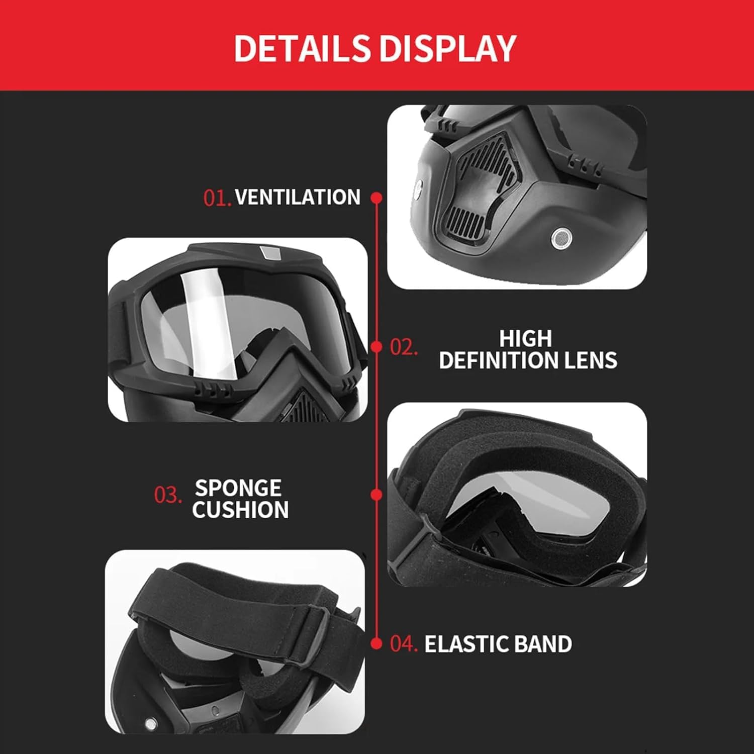 Sounce Anti-Scratch Goggle Bike Mask with UV Protection – Windproof, Detachable Face Shield for Cycling & Outdoor Sports
