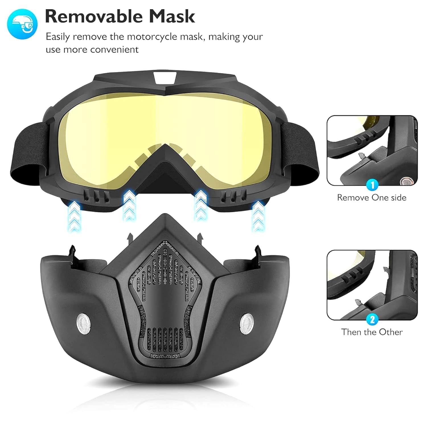 Sounce Anti Scratch Goggle Bike Mask, UV Protective Open Face & Eyewear Windproof Dirt Shield Adjustable Strap Soft Foam Padded Detachable for Cycling Bike Off Road Racing Riding Unisex - Yellow