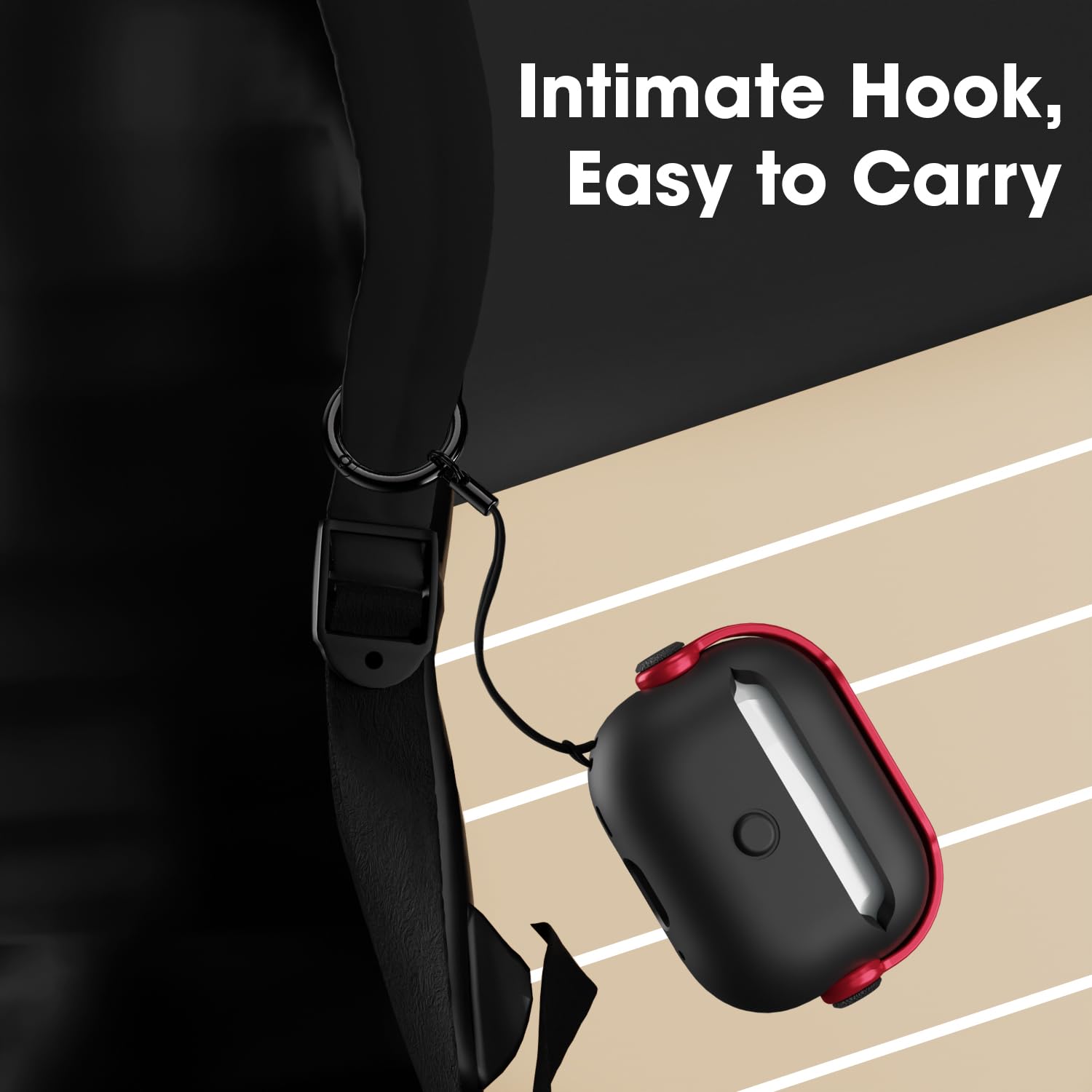 Sounce Antilost Lid Case Shell for Airpods pro 2 Case Cover with Lanyard, Full Protection Tough Shockproof Lock Cover Compatible with Airpods pro 2 Gen-2 (2022, 2023) with Carabiner - Black & Red