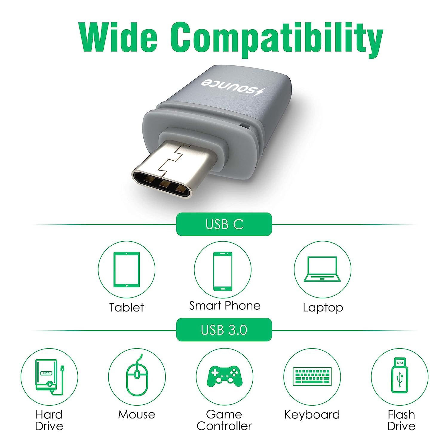 Sounce USB Type C Female to USB Male OTG Adapter Portable High-Speed Data Transfer, Compatible and Works with Laptops, Tablets, Smartphone, Chargers and More Devices with Standard USB A Interface