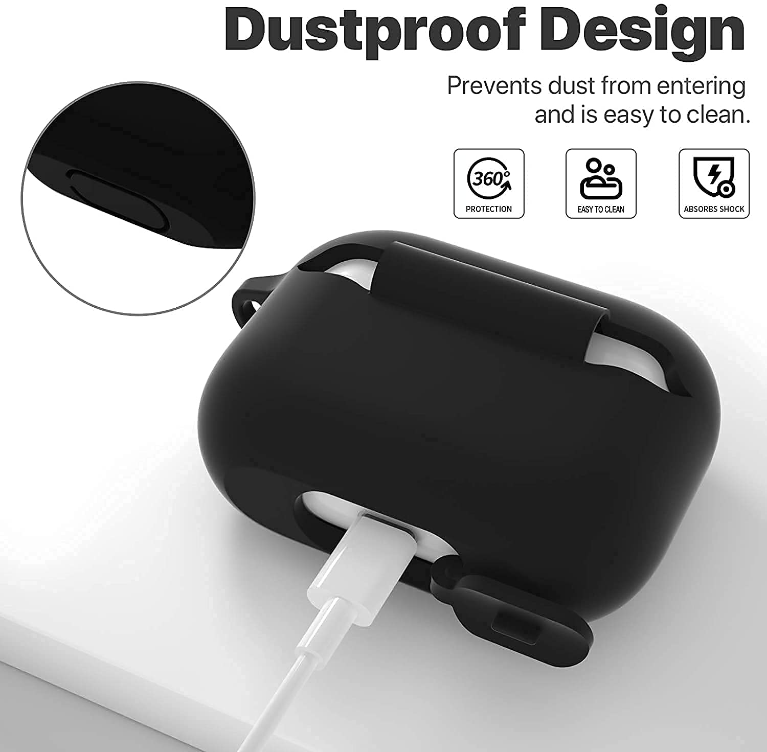 Sounce AirPods Pro Case, Soft Silicone Skin Case Cover Shock-Absorbing Protective Case with Keychain Compatible with AirPods Pro [Front LED Visible] (Black)