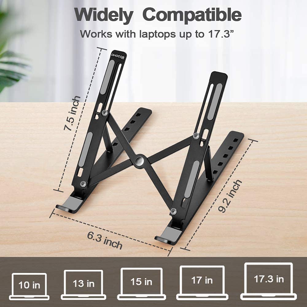 Sounce Laptop Tabletop Stand, Fold-Up, Adjustable, Ventilated, Portable Holder for Desk, Aluminum Foldable Laptop Ergonomic (Black)