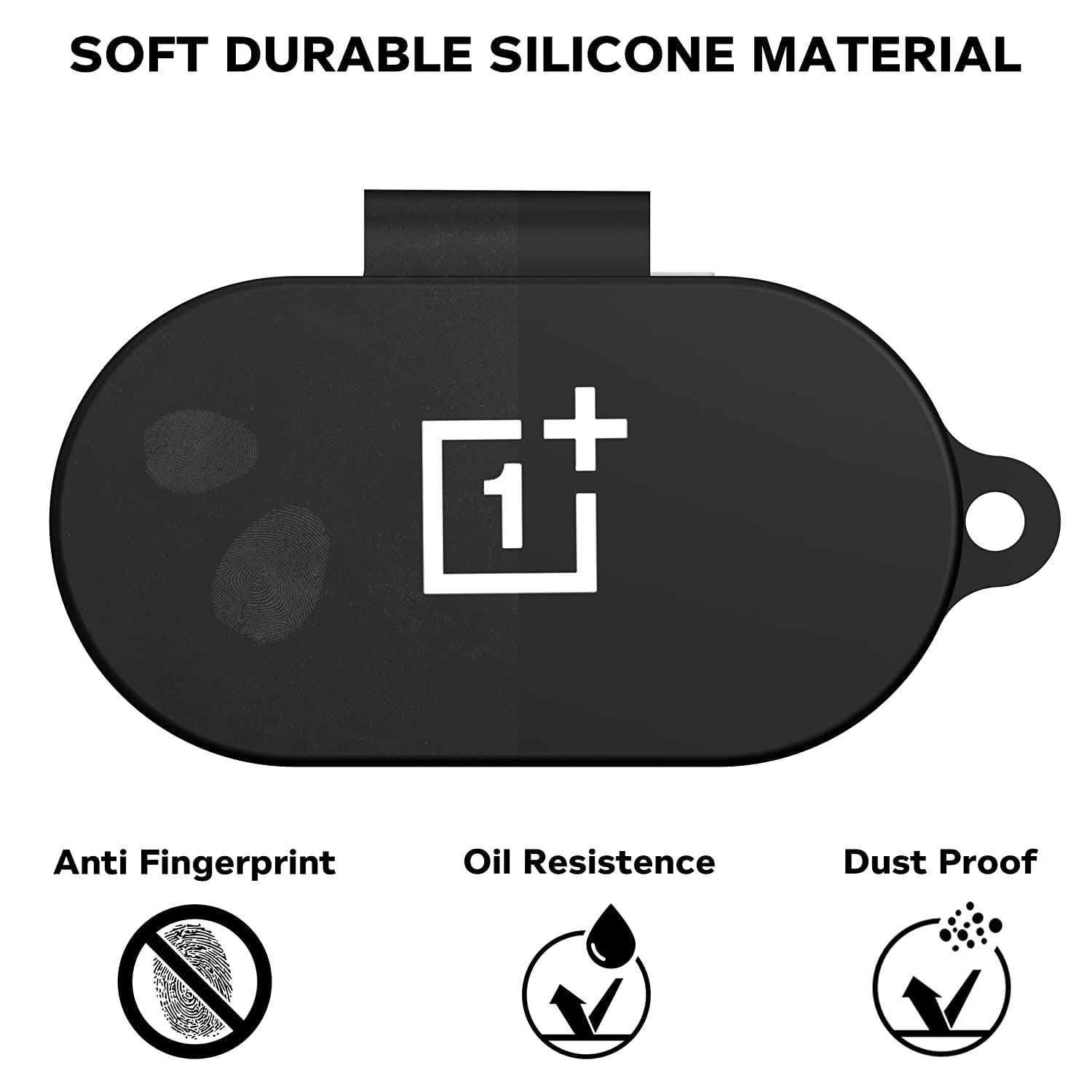 Sounce Case Silicone Cover, Compatible with Keychain for Oneplus Nord Buds Full Protection Shockproof Case Cover Anti Fall Anti Dust, (Black)