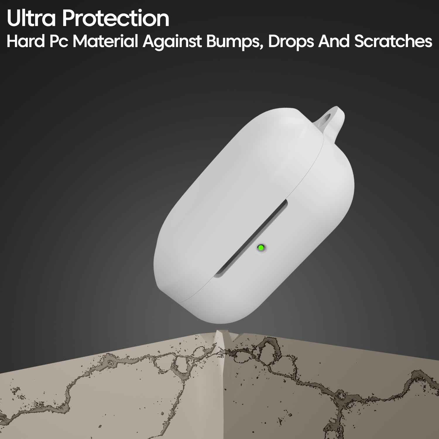 Sounce Silicone Case Cover for Noise Buds N1 Pro, Portable Non-Slip Grip & Scratch-Resistant Protector with Carabiner Clip Full Protection Water Resistant, Shockproof Cover - White