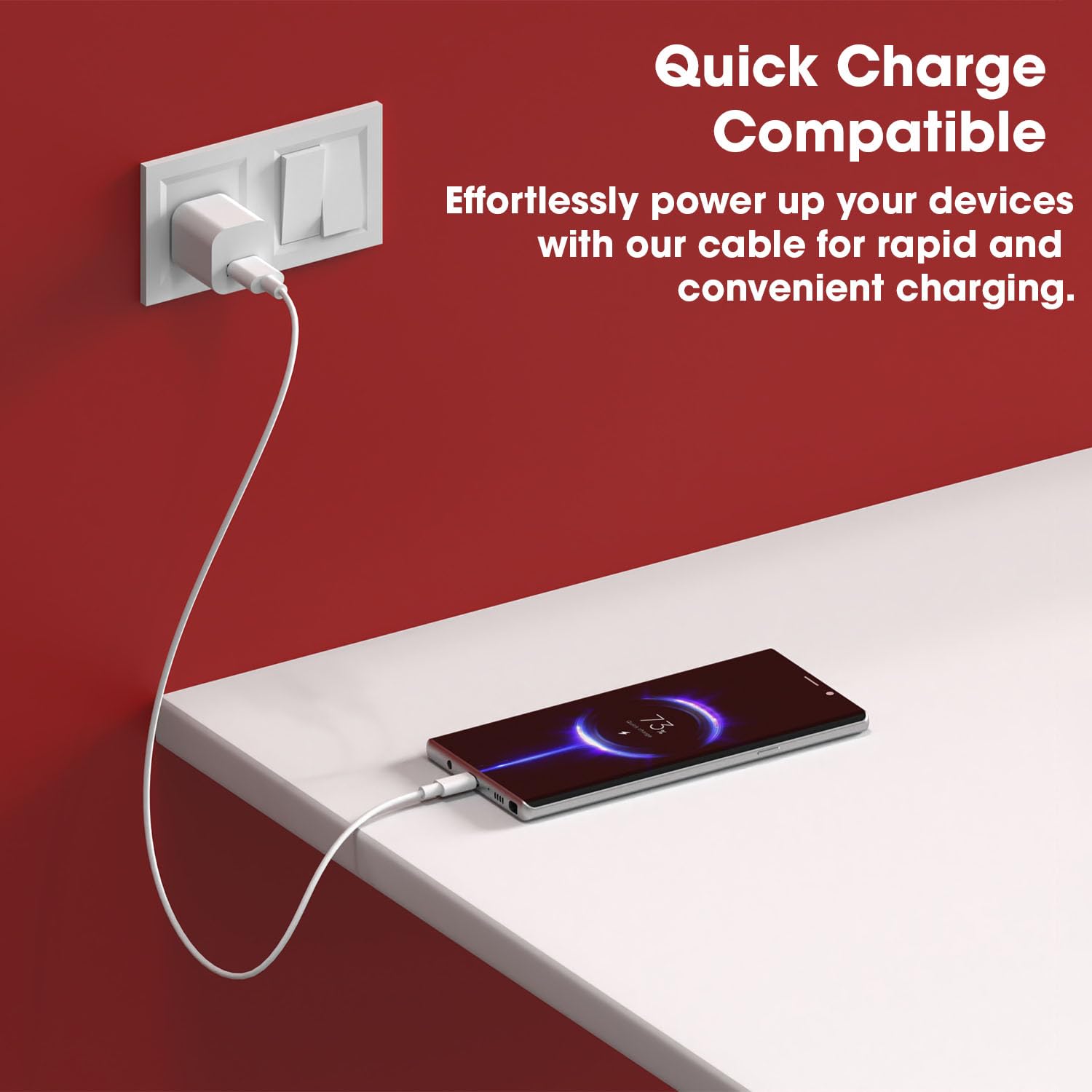 33W USB to Type-C Hypercharge Cable by Sounce | 3A Fast Charging & 480Mbps Sync Cord for Xiaomi, Redmi & Other Type-C Devices – White (1m)