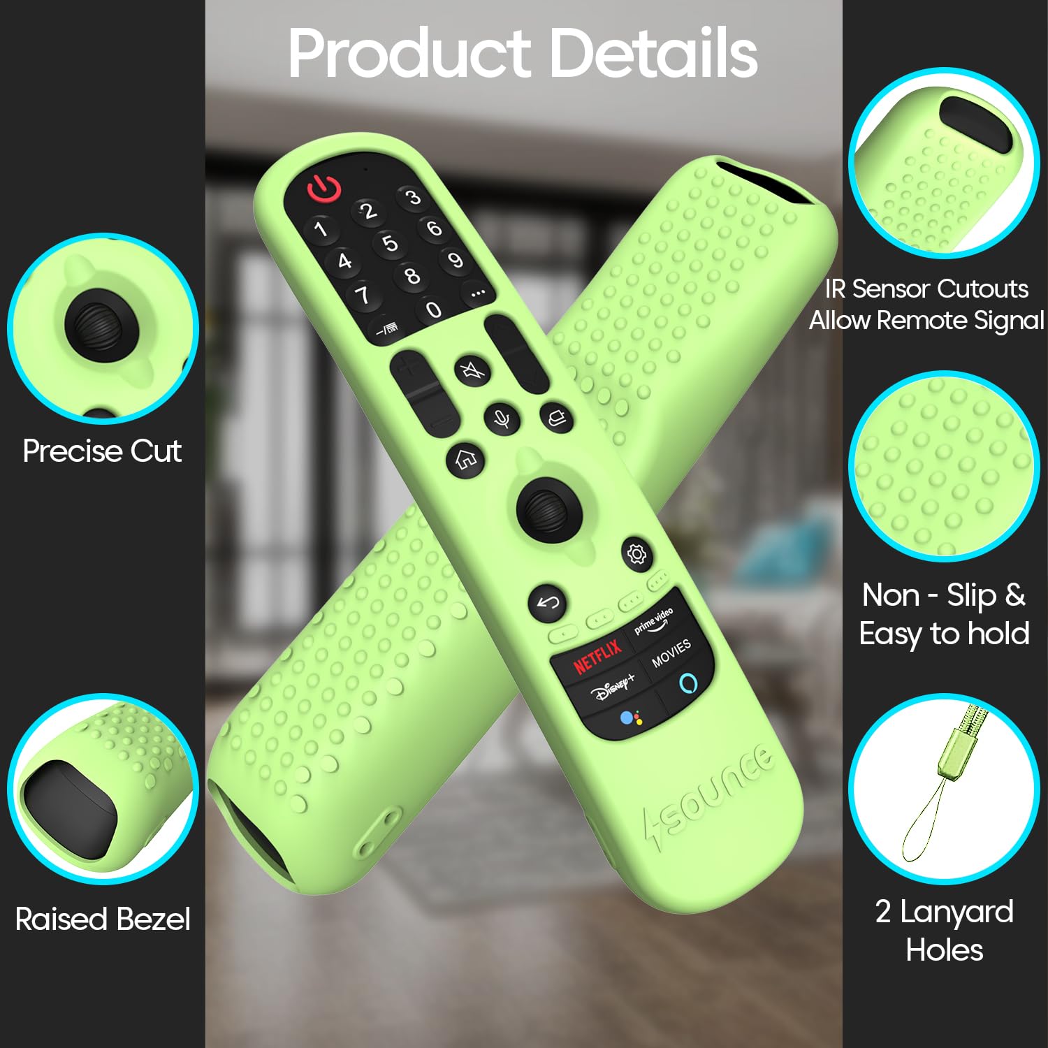 Sounce LG TV Silicone Remote Cover Compatible with LG TV Remote LG AN-MR21GA (2021) LG MR22GA (2022) LG MR23GA (2023) Magic Remote Case with Loop (Luminous Green) [Remote NOT Included]