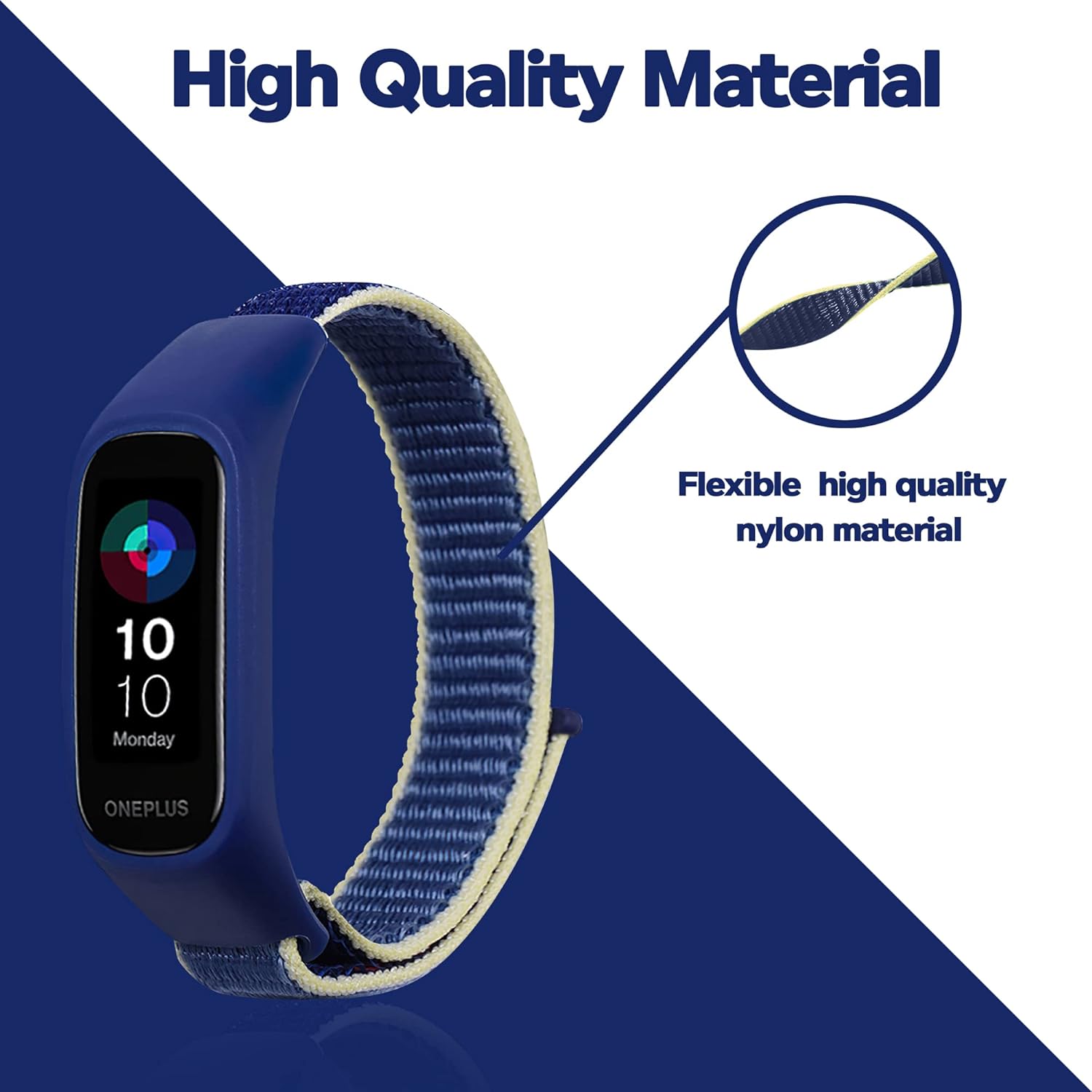 Sounce Blue Nylon Adjustable Band Strap Compatible for Oneplus Smart Band & Oppo Smart Band