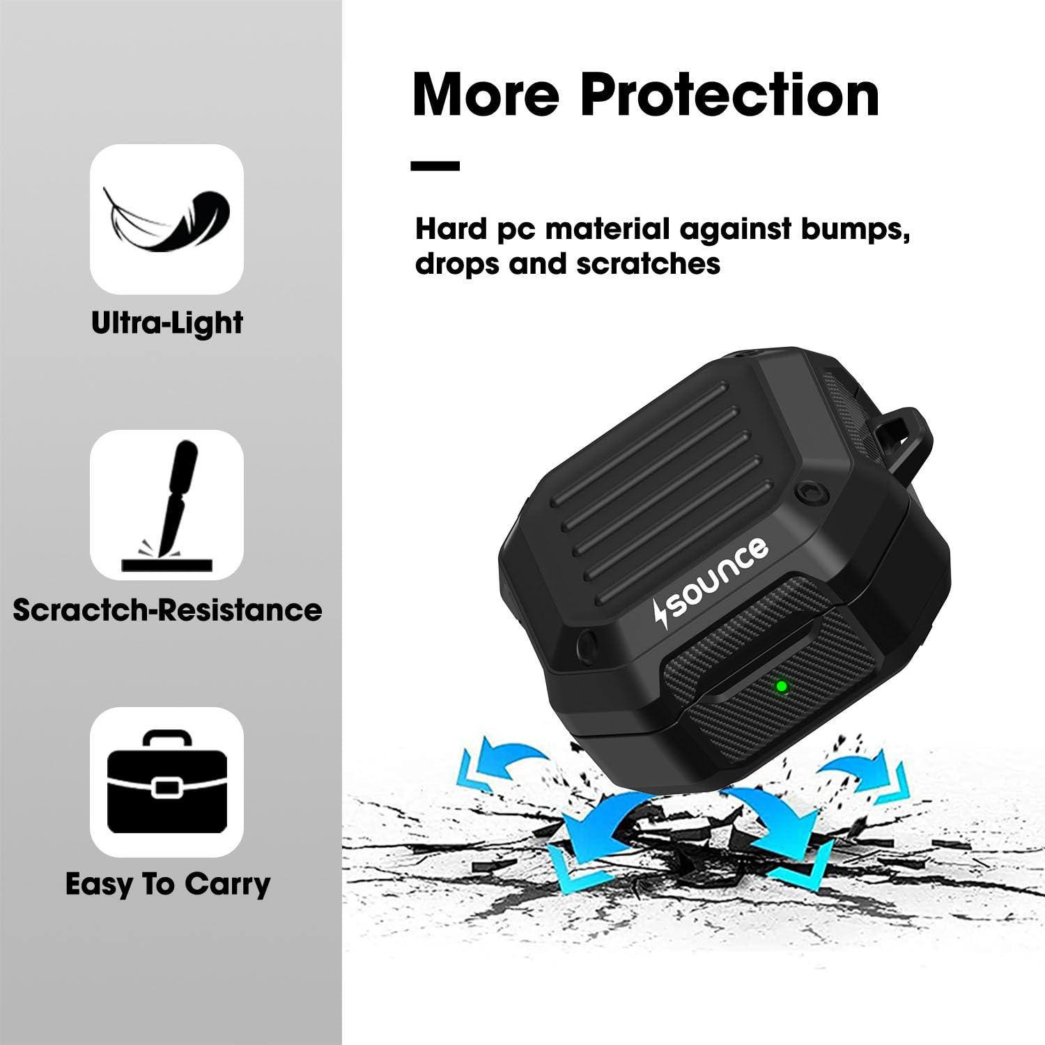 Sounce Tough Case Compatible with Samsung Galaxy Buds Live/Buds Pro/Buds 2 Pro Case with Carabiner, Rugged Protective Cover, Scratch Resistant, Drop Protection, Shock Armor Series - Armour