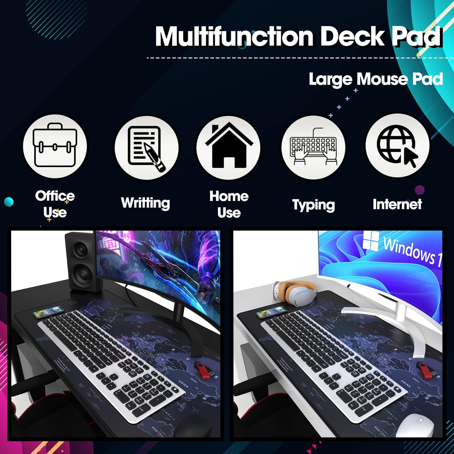 Sounce Mouse Pad, Large Extended Desk Mouse Pad, Non-Slip Spill-Resistant with Special-Textured Surface, Anti-Fray Stitched Edges for Gamer/Office/Home 600L x 300B x 2H mm (Blue Grey)
