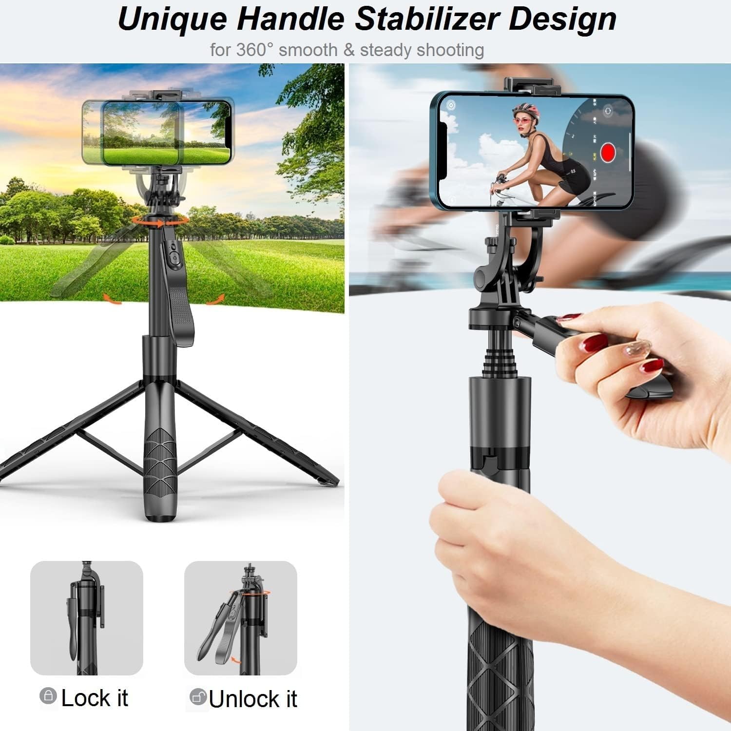 Sounce Selfie Stick with Tripod Stand, Aluminum 360 Degree Rotatable Bluetooth Selfie Stick 62 inches/158 cm Tripod for Vlogging, Tripod for phone, Mobile Stand for Video Recording,Mobile,Camera,GoPro