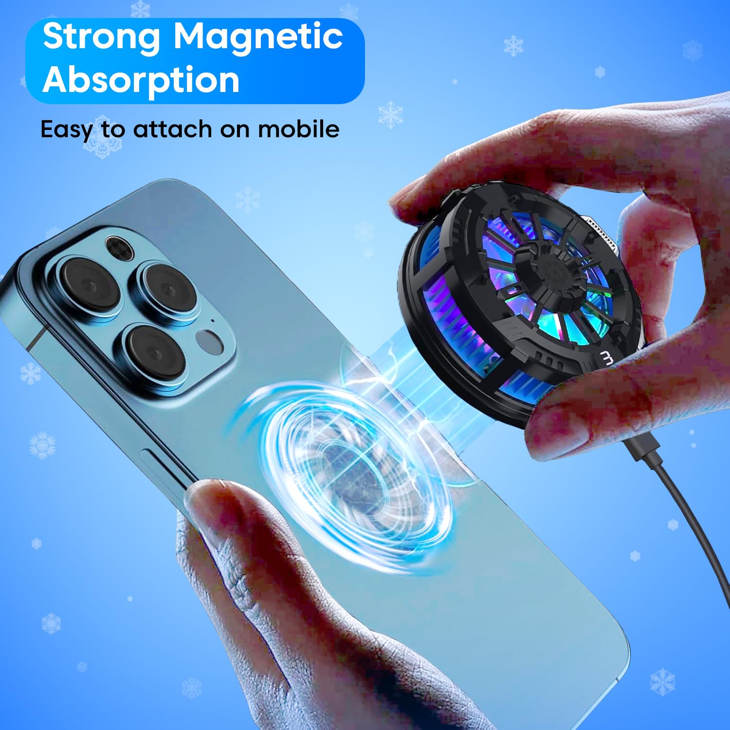 Mobile Cooling Pad Mobile Cooler Gaming Fan for Instant Cooling Advanced Refrigeration Chip and LED Temperature Display Compatible for Android and iPhones (Black)