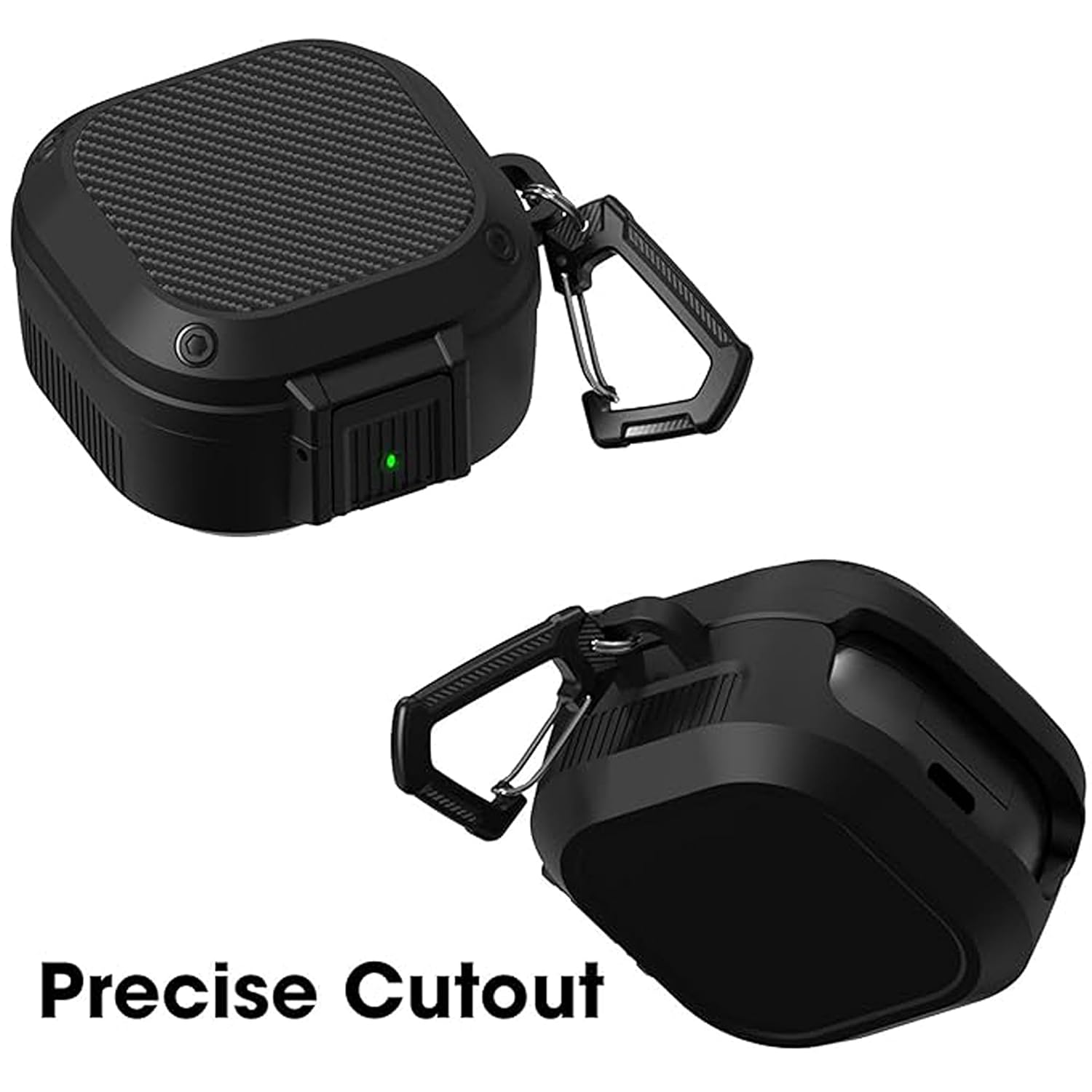 Sounce Tough Case Compatible with Samsung Galaxy Buds Live/Pro/2 Pro, Rugged Protective Cover with Carabiner, Scratch Resistant, Drop Protection, Shock Armor Series - Carbon Fiber