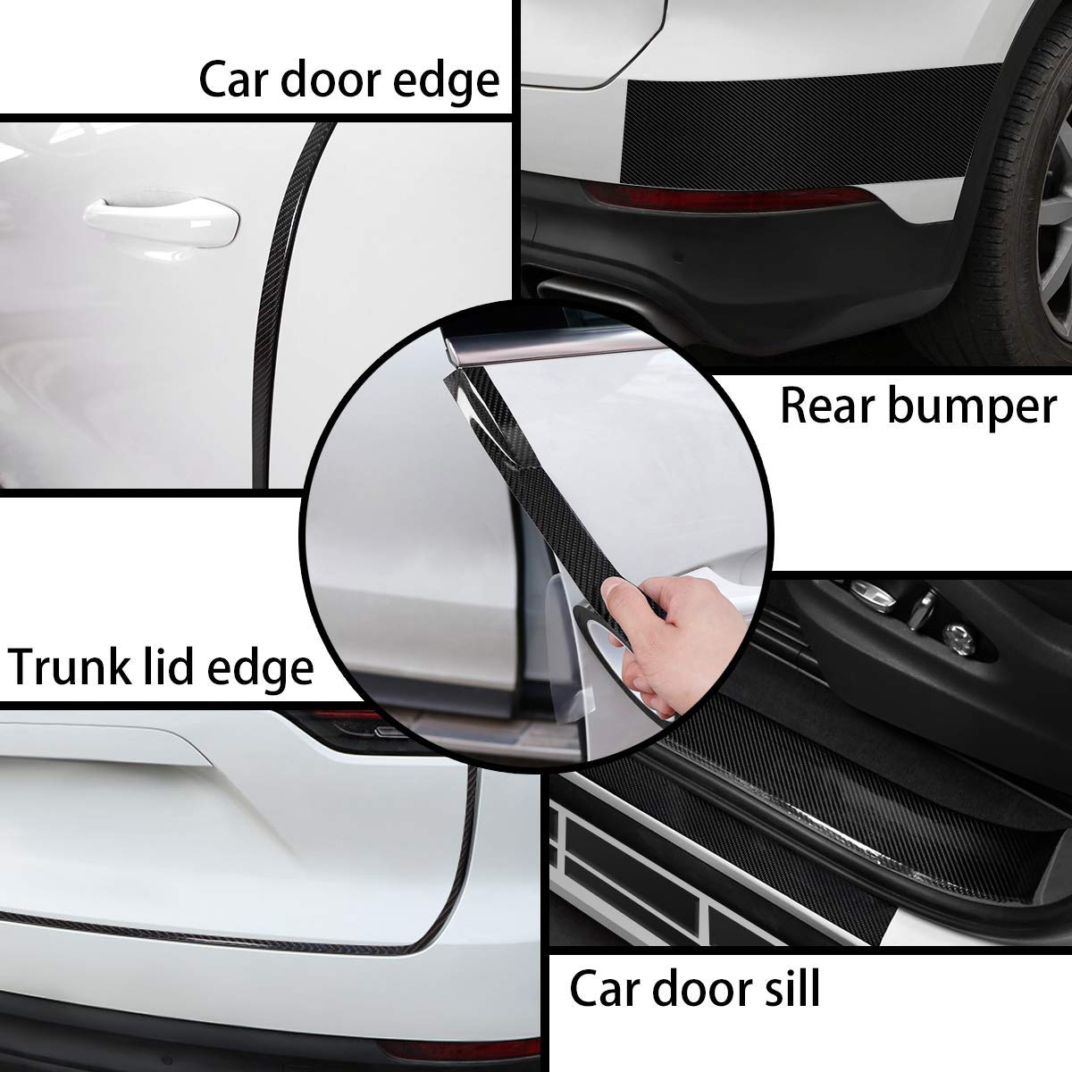 Sounce High Gloss Anti Scratch Black Carbon Fiber Paint Protection Film Tape for Car Seal Anti-Dust Waterproof Strip Door Edge Cover Guard Step Cover Tape for Protection and Decoration (Black)