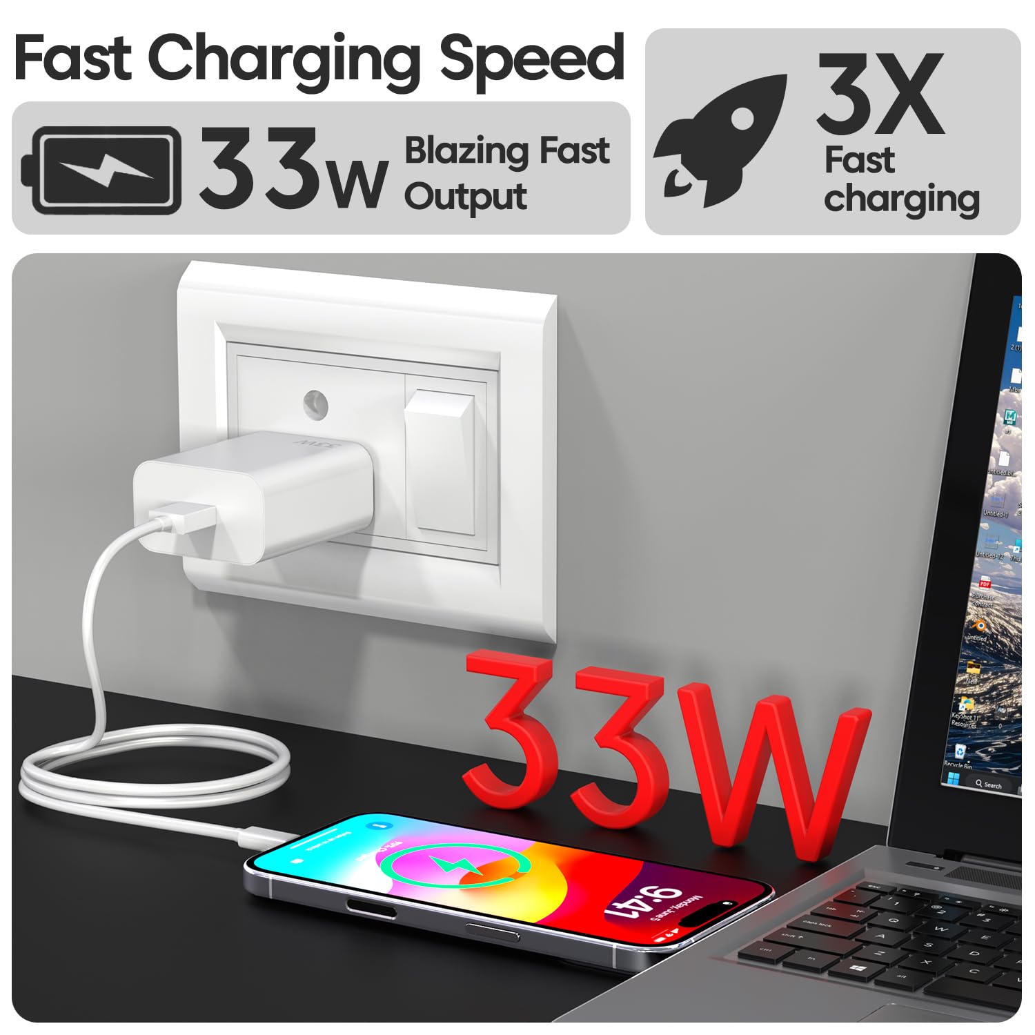 33W USB Type-C Fast Charger with Cable – Compatible with Mi, Redmi, Poco & Power Banks