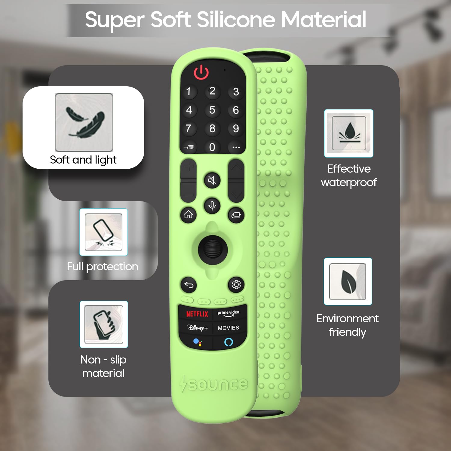 Sounce LG TV Silicone Remote Cover Compatible with LG TV Remote LG AN-MR21GA (2021) LG MR22GA (2022) LG MR23GA (2023) Magic Remote Case with Loop (Luminous Green) [Remote NOT Included]