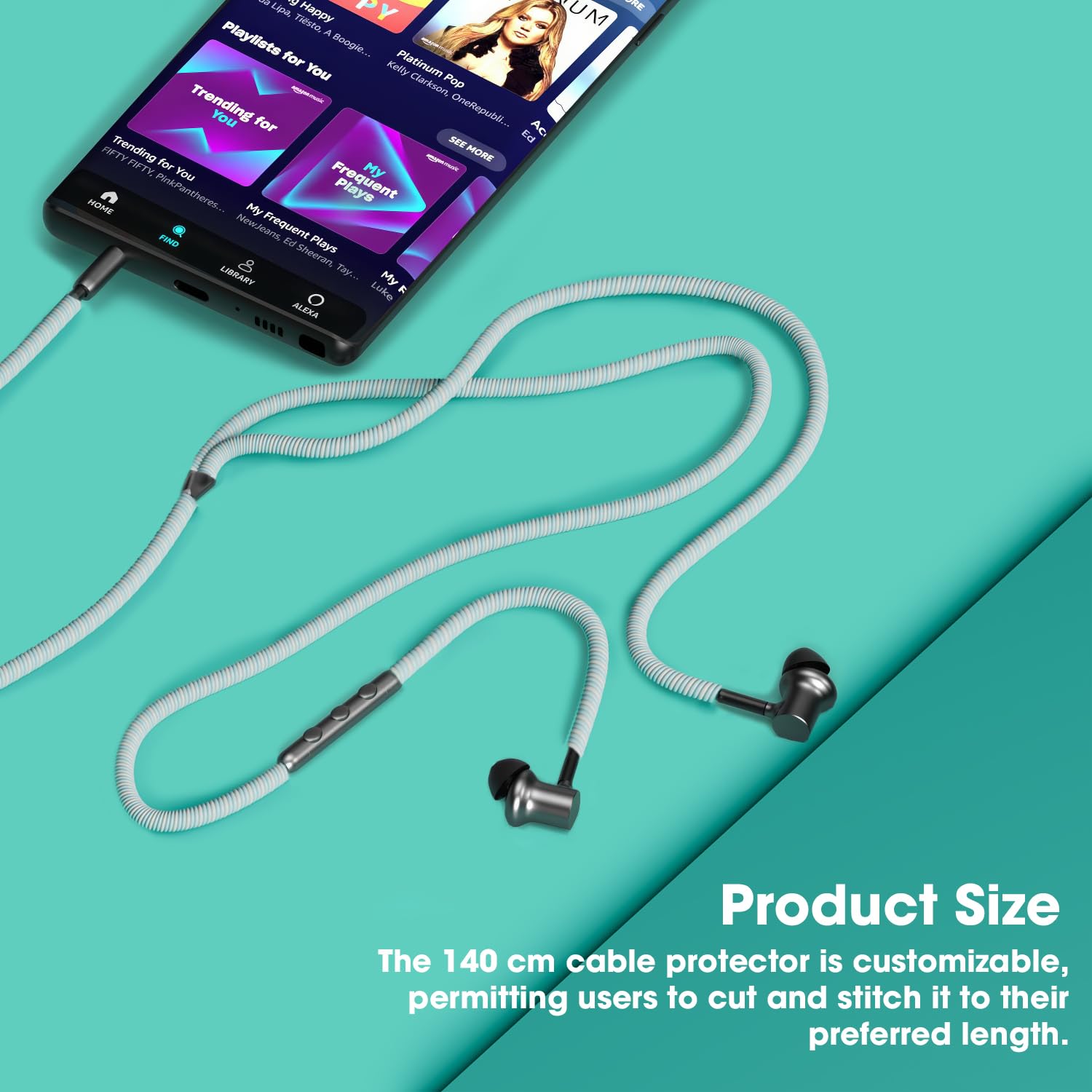 Sounce Spiral Cable Protector, 1.7 Meter Charging Cable Protection Data Cable Protective Sleeve, Cord Saver, Cable Protective Cover for Earphone, Data Wire Cable, Durable PVC - Aqua Blue (Set of 2)