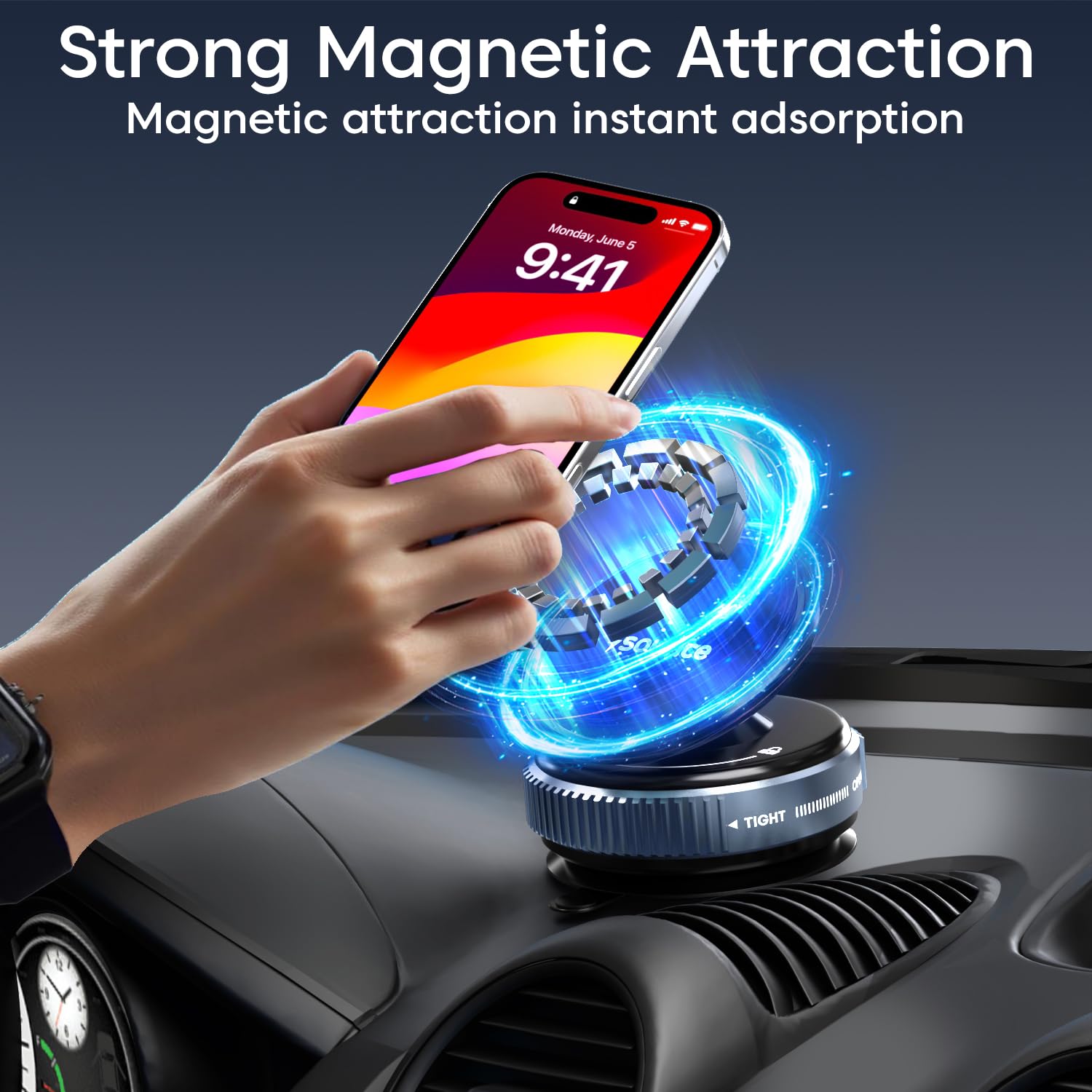Sounce Smart Magnetic Suction Phone Holder with 360° Adjustable Angle, Strong Vacuum Grip for Car, Gym, Mirror & Makeup Use, Supports MagSafe iPhone and Android Devices 2025