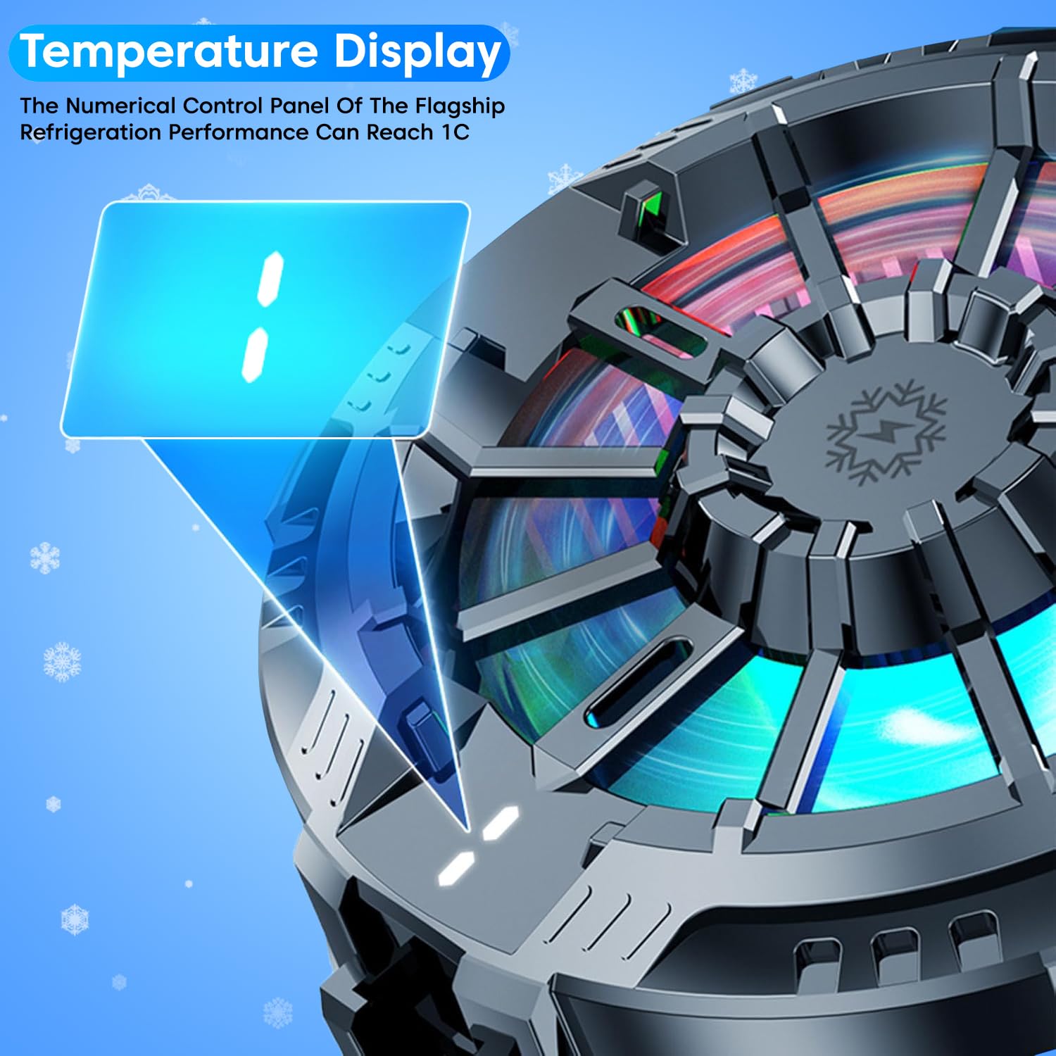 Mobile Cooling Pad Mobile Cooler Gaming Fan for Instant Cooling Advanced Refrigeration Chip and LED Temperature Display Compatible for Android and iPhones (Black)