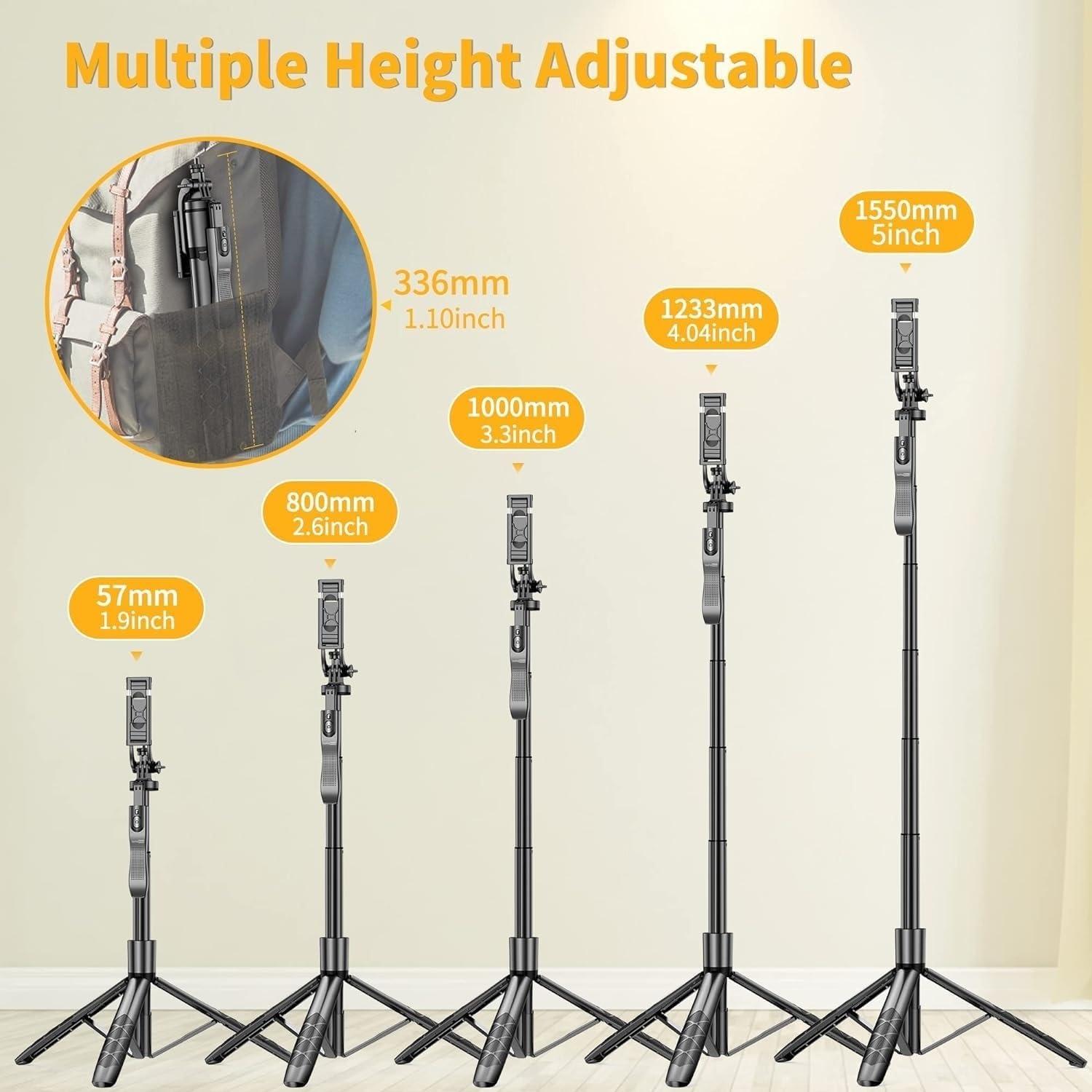 Sounce Selfie Stick with Tripod Stand, Aluminum 360 Degree Rotatable Bluetooth Selfie Stick 62 inches/158 cm Tripod for Vlogging, Tripod for phone, Mobile Stand for Video Recording,Mobile,Camera,GoPro
