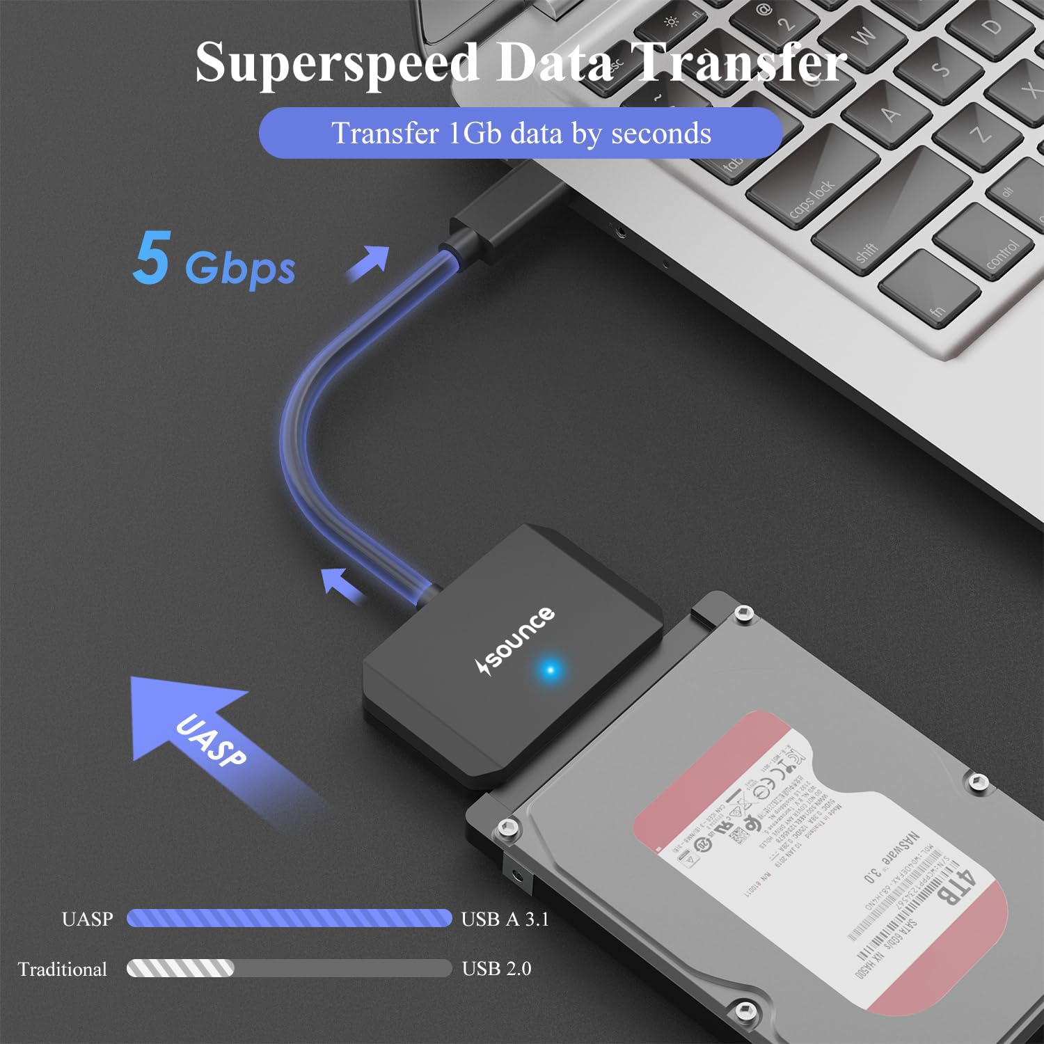 thumbnail image 2 of USB 3.0 To SATA III Hard Drive Adapter Cable For 2.5 Inch SSD HDD With UASP Portable 2 of 2