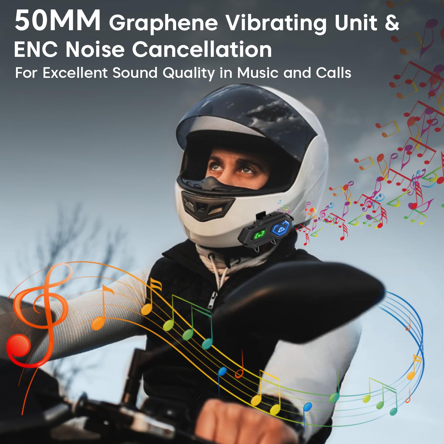 Sounce C8 Pro Motorcycle Bluetooth Intercom Headset – Wireless Helmet Earphones with 50MM HD Speakers, LED Emergency Lights, IPX6 Waterproof, Auto Call Answer, HiFi Stereo Sound, Compatible