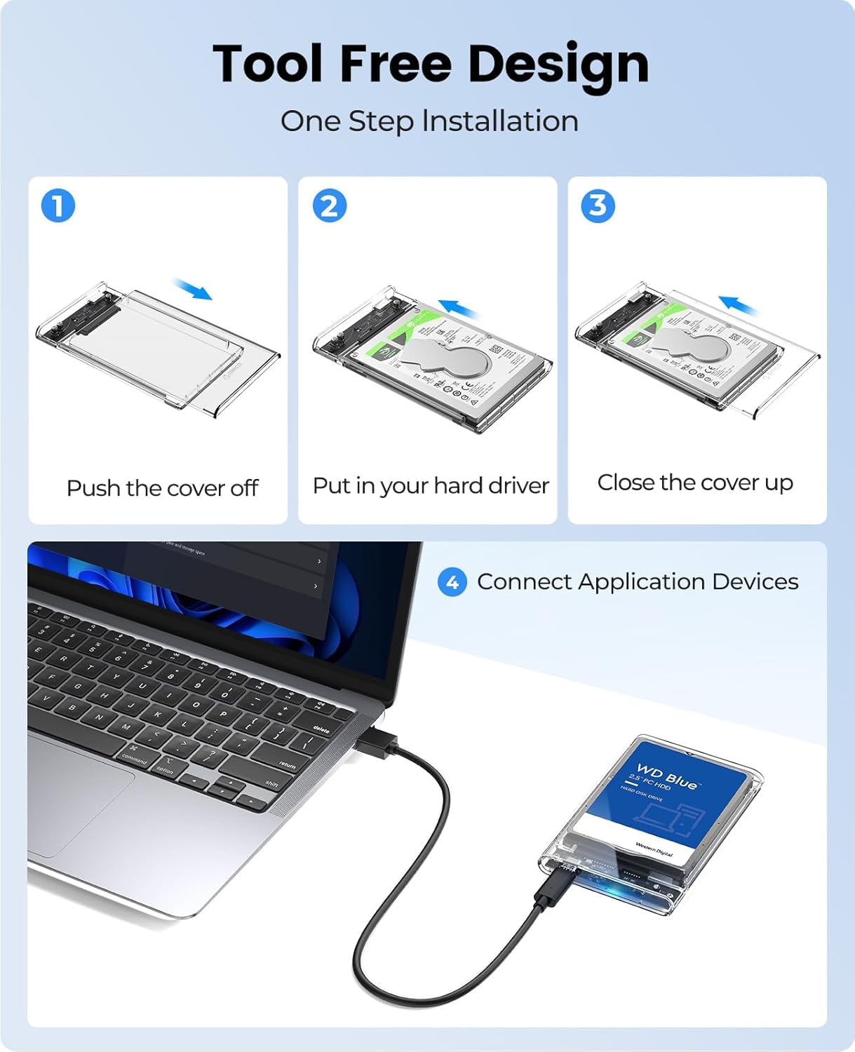 Sounce 2.5" SATA SSD Enclosure Case, SATA to USB C 3.1 Tool-Free External Hard Disk Case with Fast Transfer Speed Up to 6 Gbps & Up to 1TB Storage Capacity Compatible for 2.5 SSD/HDD