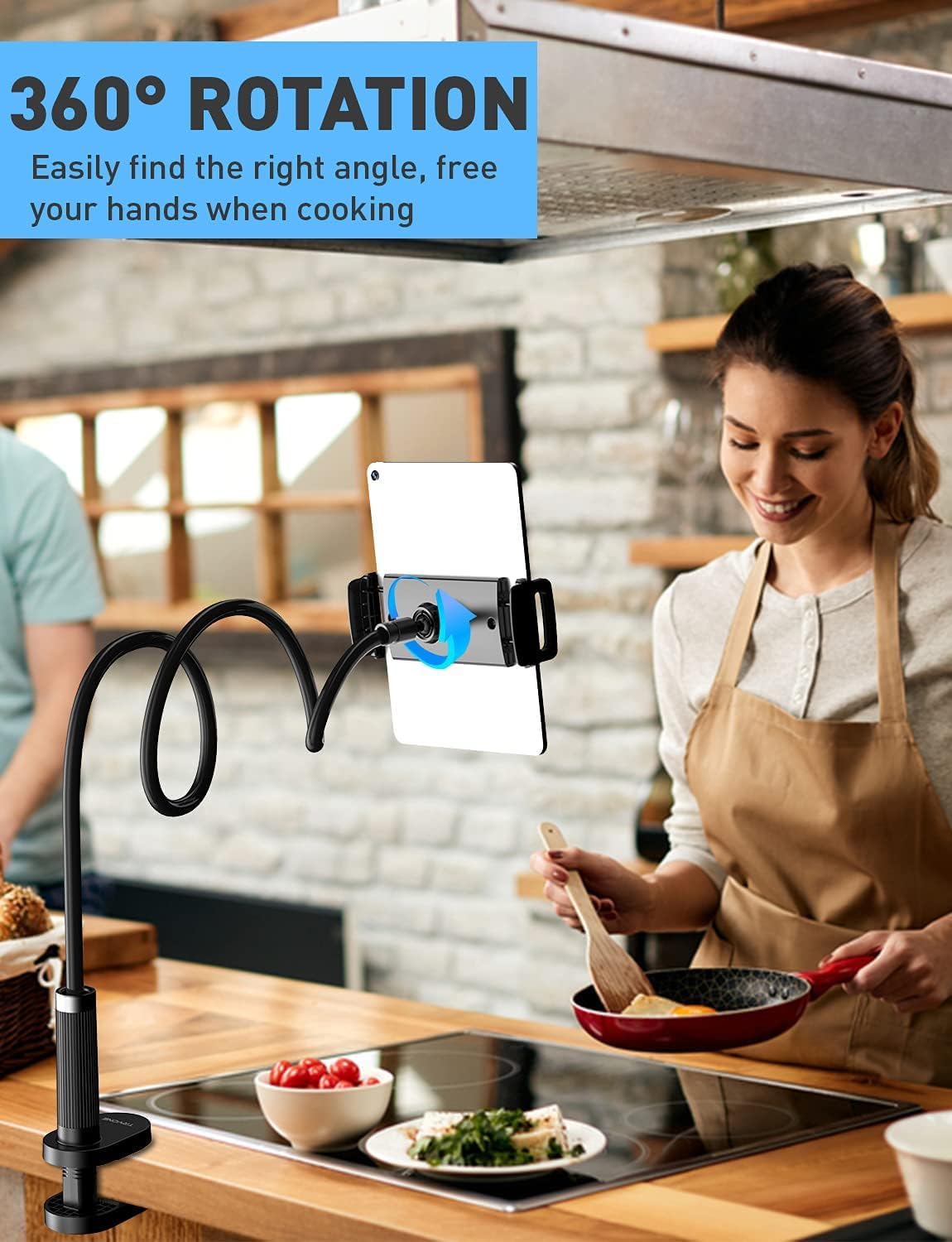 Sounce 360 Adjustable Mobile Phone Holder, Universal Phone Holder Clip Lazy Bracket Flexible Gooseneck Clamp Long Arms Mount for Mobile Tabletop Stand for Bedroom, Office, Home - Black