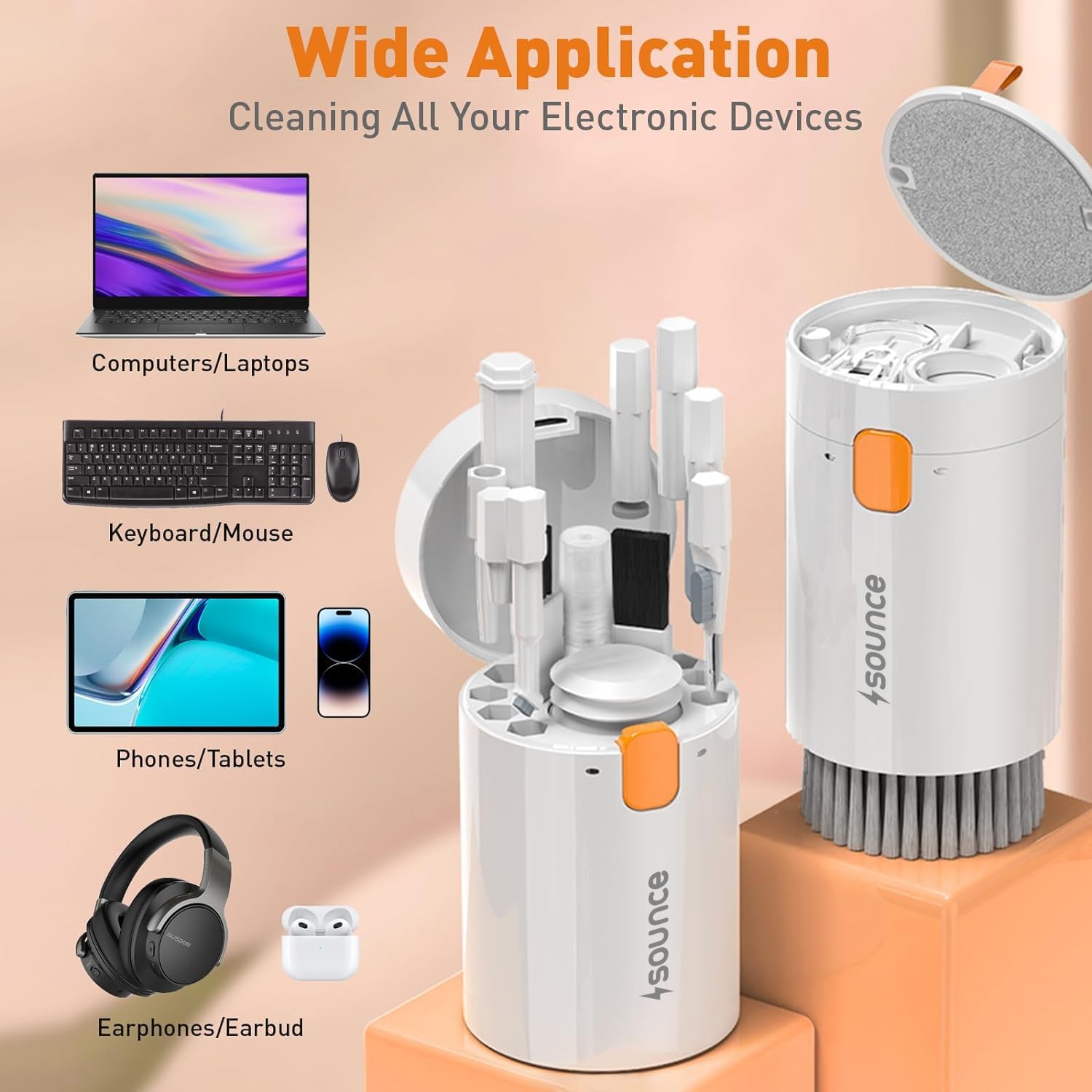 Sounce 20 in 1 Laptop Cleaning kit for Screen, PC, Monitors, Keyboards, Desktop, MacBooks, iPhones, Mobile and Earphones with Dust Removal Blown - White